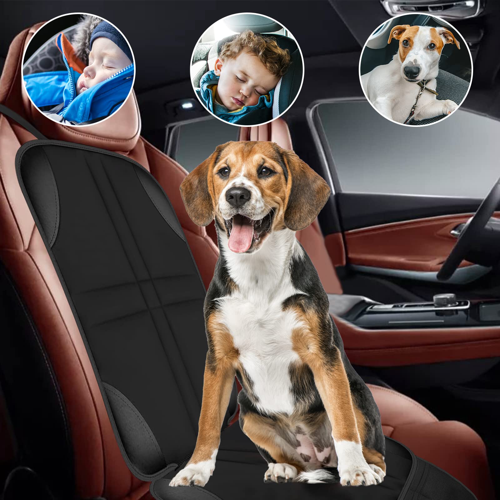 Protector Asiento Coche Silla Bebe, Antideslizante Impermeable Funda Coche Asiento Compatible Isofix con Organizador Bolsillos, Universal Protector Seguro Respaldo para Asiento Infantil
