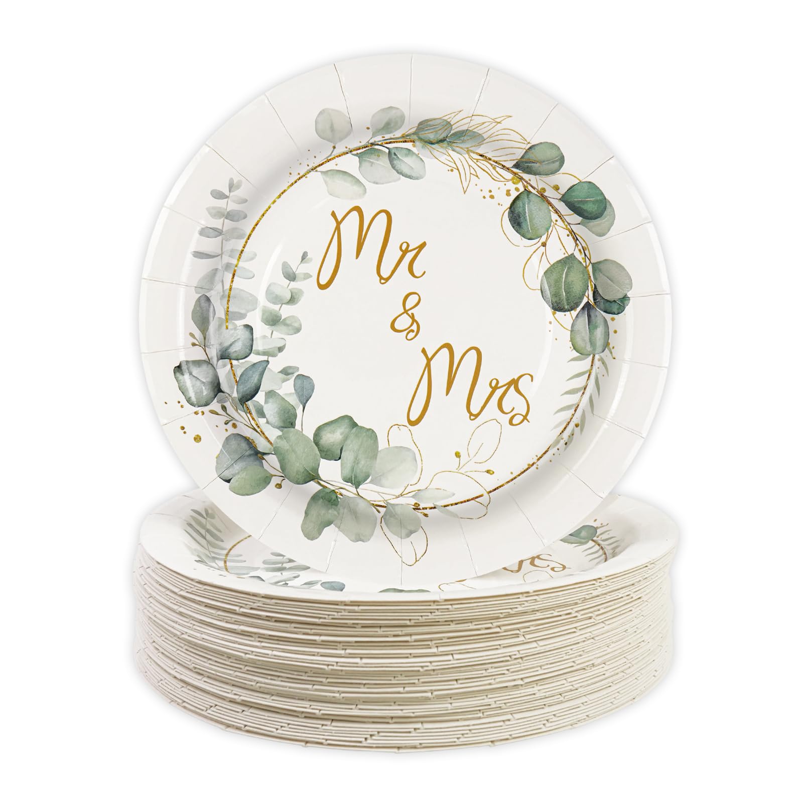 BOKFJBP 50pcs Party Plates- 7in Round Disposable Paper Plates Dinner Dessert Tableware Decorations for Spring Party Home Brunch Dinner (Mrs, 7in)
