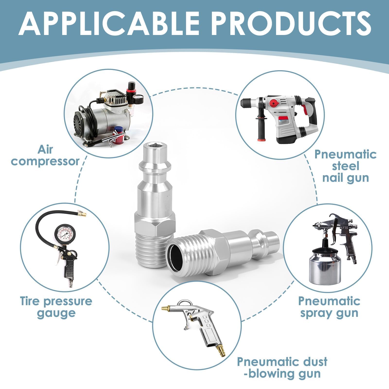4 PZ Raccordo Rapido Aria Compressa 1/4 NPT Maschio, Raccordo Americano Filettato per Compressore, Punta del Tubo Pneumatico, Connettore Rapido per Sistema Aria e Strumenti Pneumatici