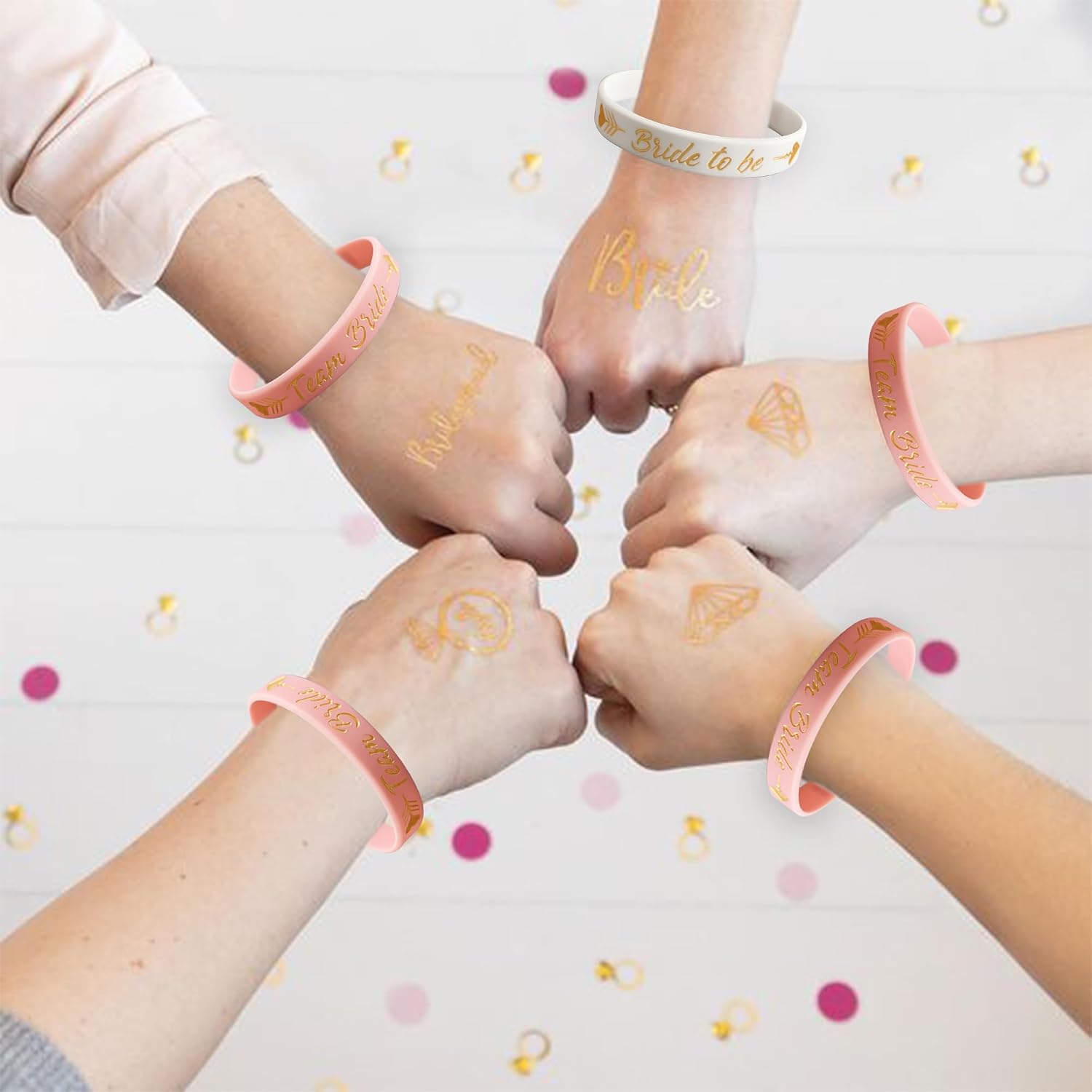 LADY&HOME 10 Pack Bachelorette Bracelet Team Bride Silicone Wristband for Bachelorette Party Favors Bride Tribe Gifts(Light Pink)
