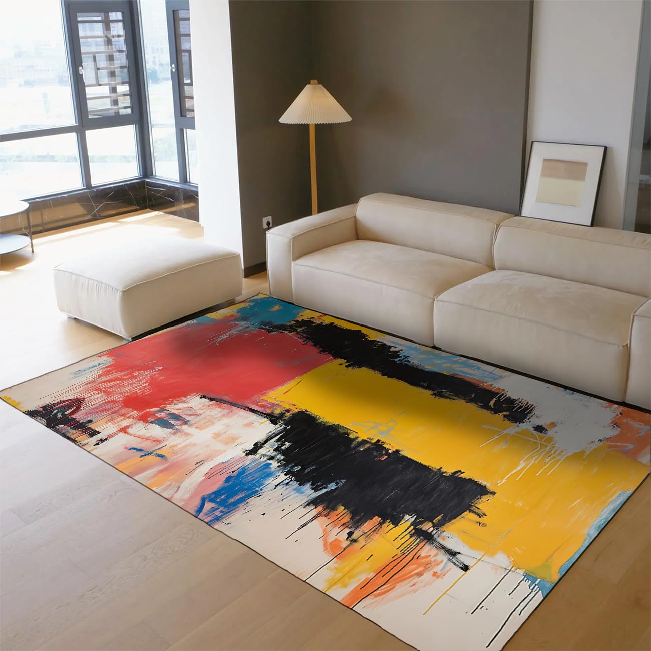 Ekspresjonizm dywan 60 x 120 cm do salonu, jedyny w swoim rodzaju, estetyczny, antypoślizgowy spód, nadaje się do prania, kolorowy, pociągnięcie pędzla, duży dywanik miękki do jadalni z