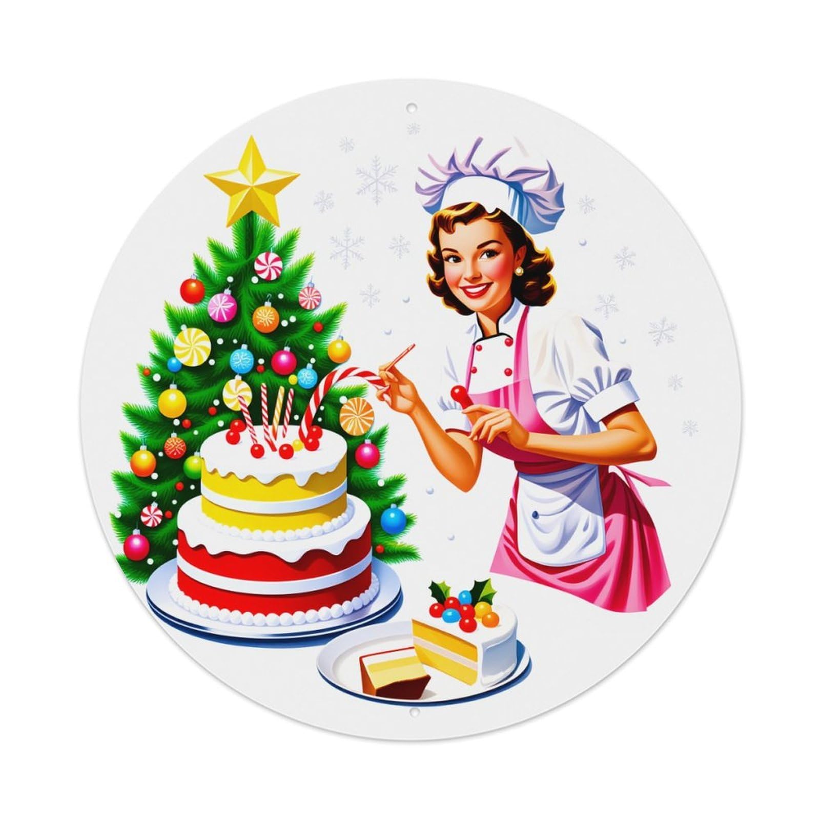 Jdfenggu Vintage Christmas Cake Baker Tree Decor Retro Metal Tin Sign, Metal Poster For Bar, Home, Man Cave, Kitchen, Laundry Room Art Decor 8X8 Inch