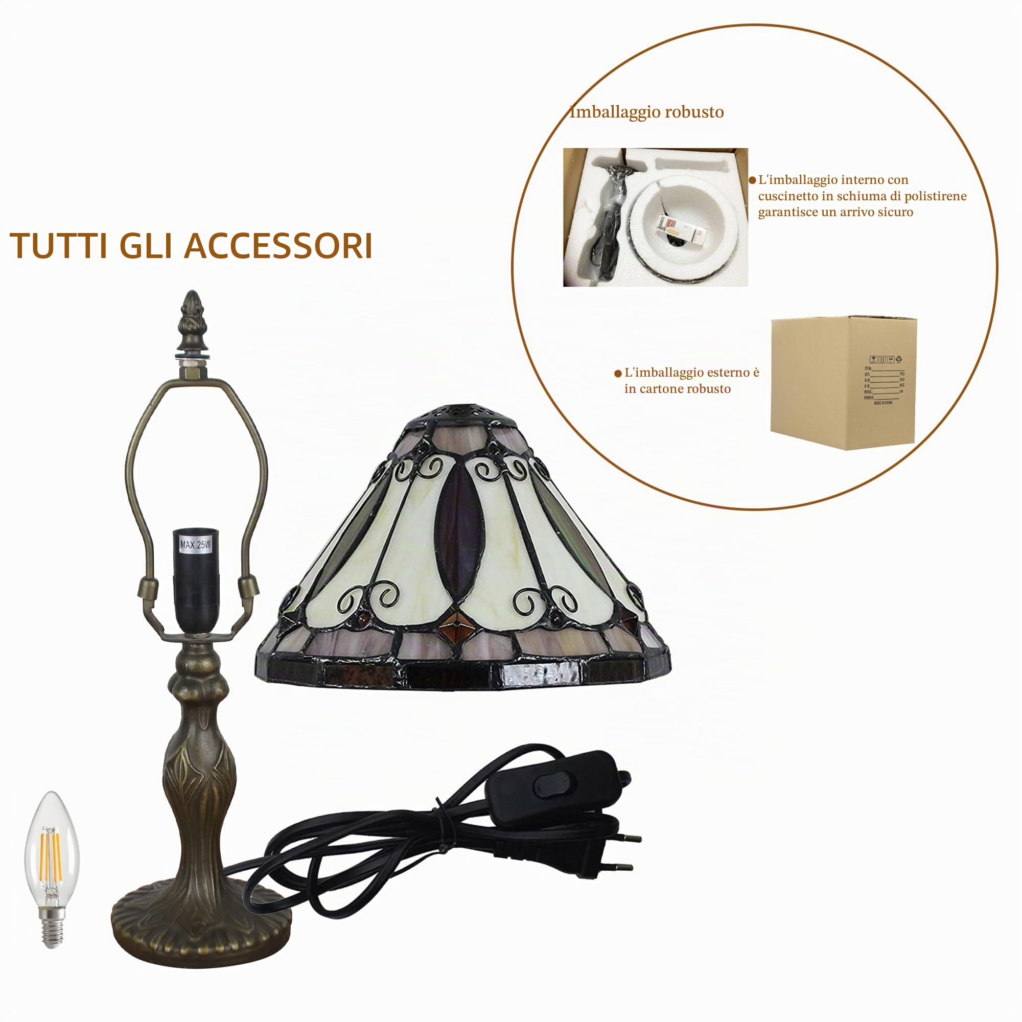 Lampada Da Tavolo Da 8 Pollici In Stile Tiffany Plamshades In Vetro Piccola Lampada Da Comodino Lettura Antica Scrivania Light Soggiorno Camera Da Letto Ufficio Vintage Art Dec