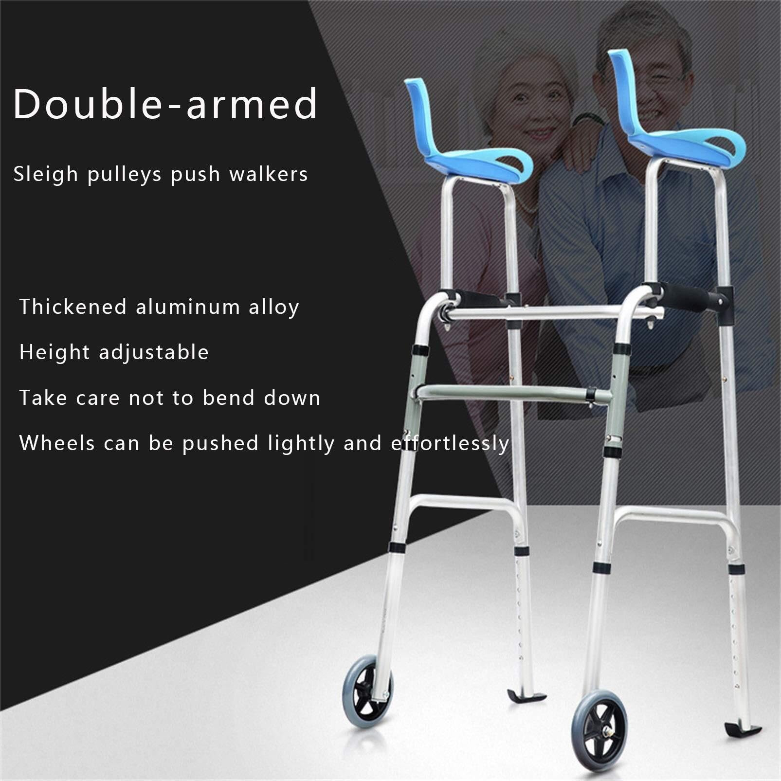 Andador plegable estándar for personas mayores, altura ajustable con ruedas, equipo de rehabilitación for personas con discapacidad. rehabilitación ayudas