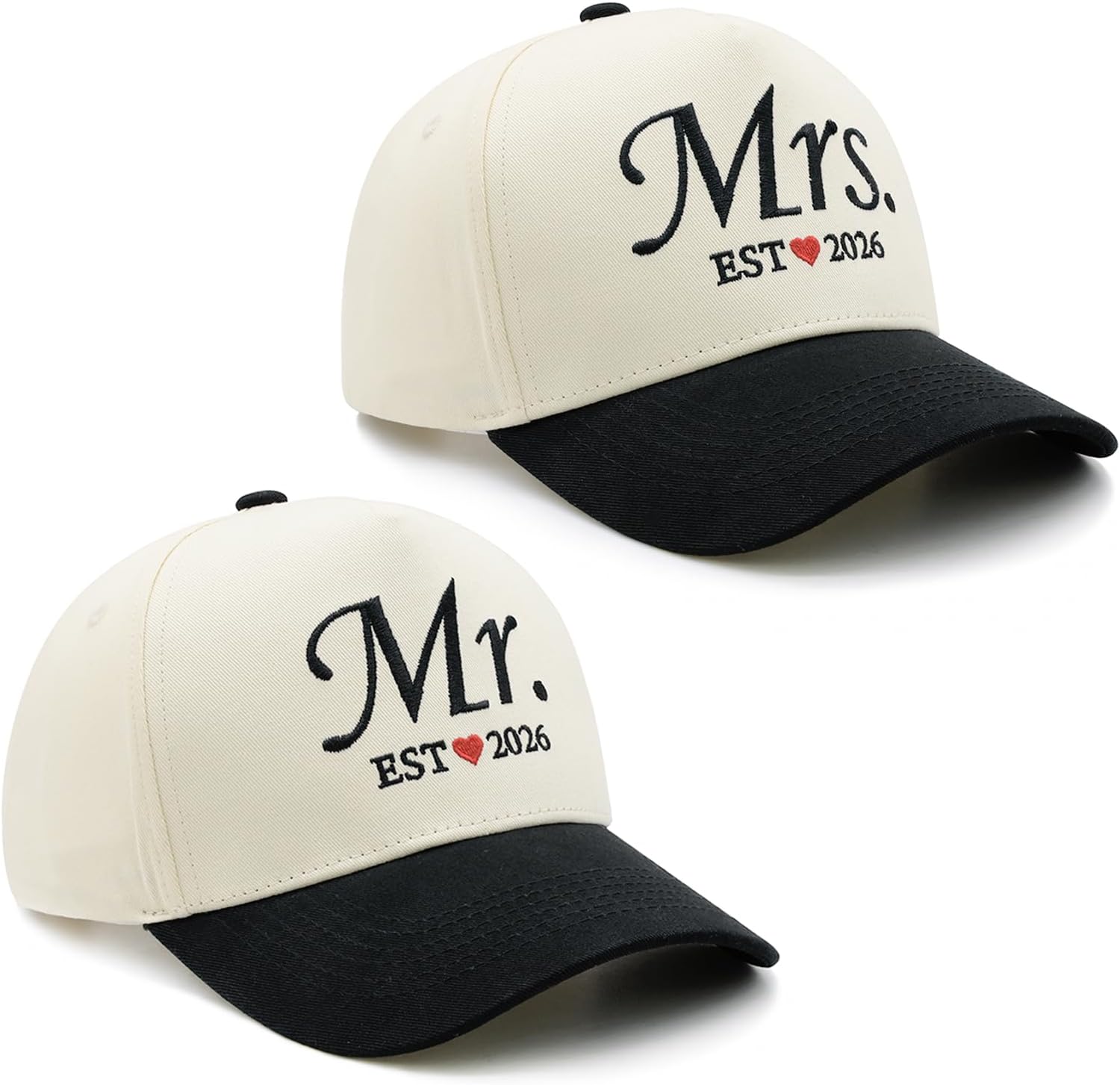 Waldeal Mr and Mrs EST 2026 Couple Hats Set, Matching His and Hers Embroidered Baseball Caps for Wedding, for Couples, Bride and Groom Beige/Black - Image 5