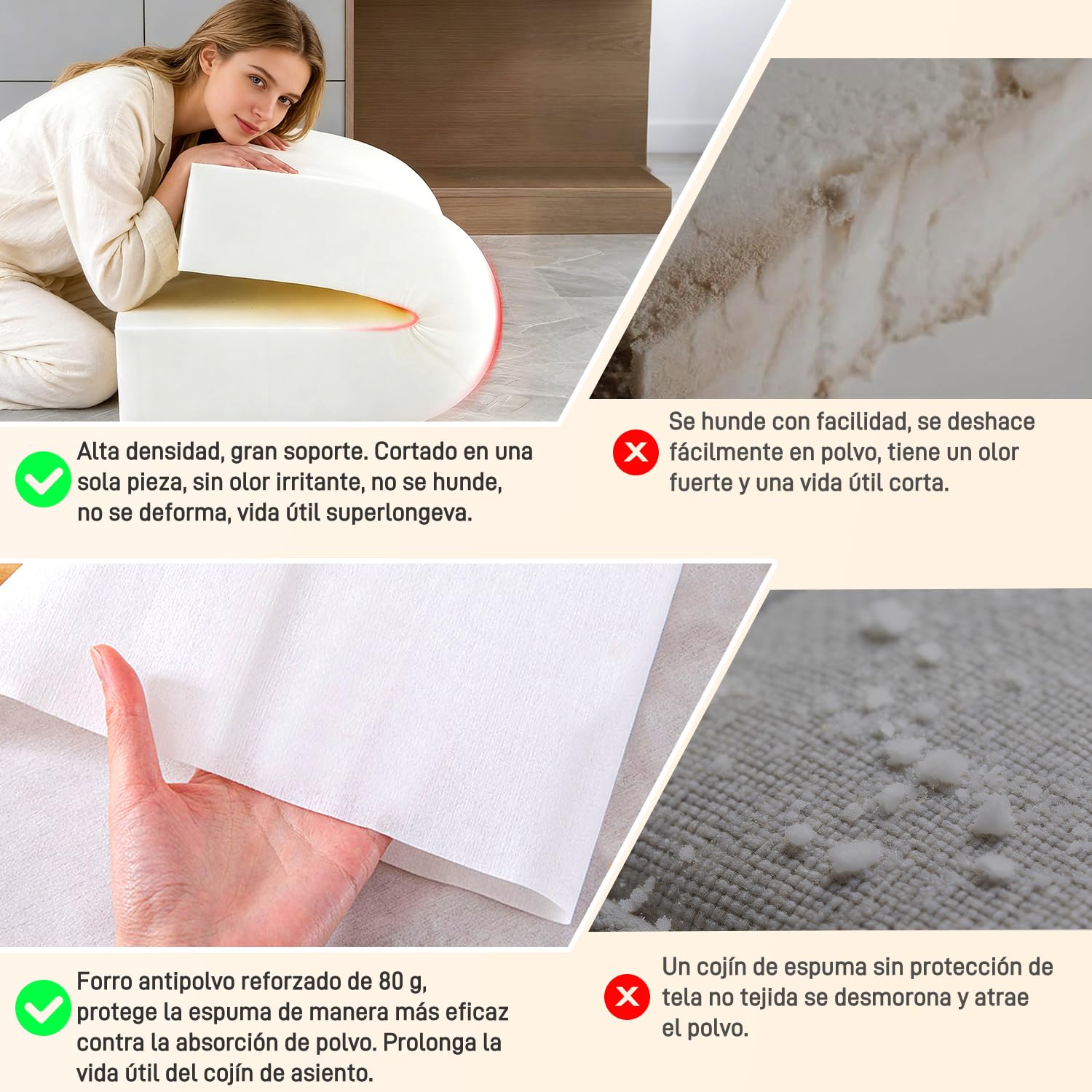 Cojín para Banco Lino Parte Inferior Antideslizante, Cojin Banco Interior Exterior Espuma de Alta Resistencia, Cojín de Muebles para Banco de jardín y Patio, Ventana