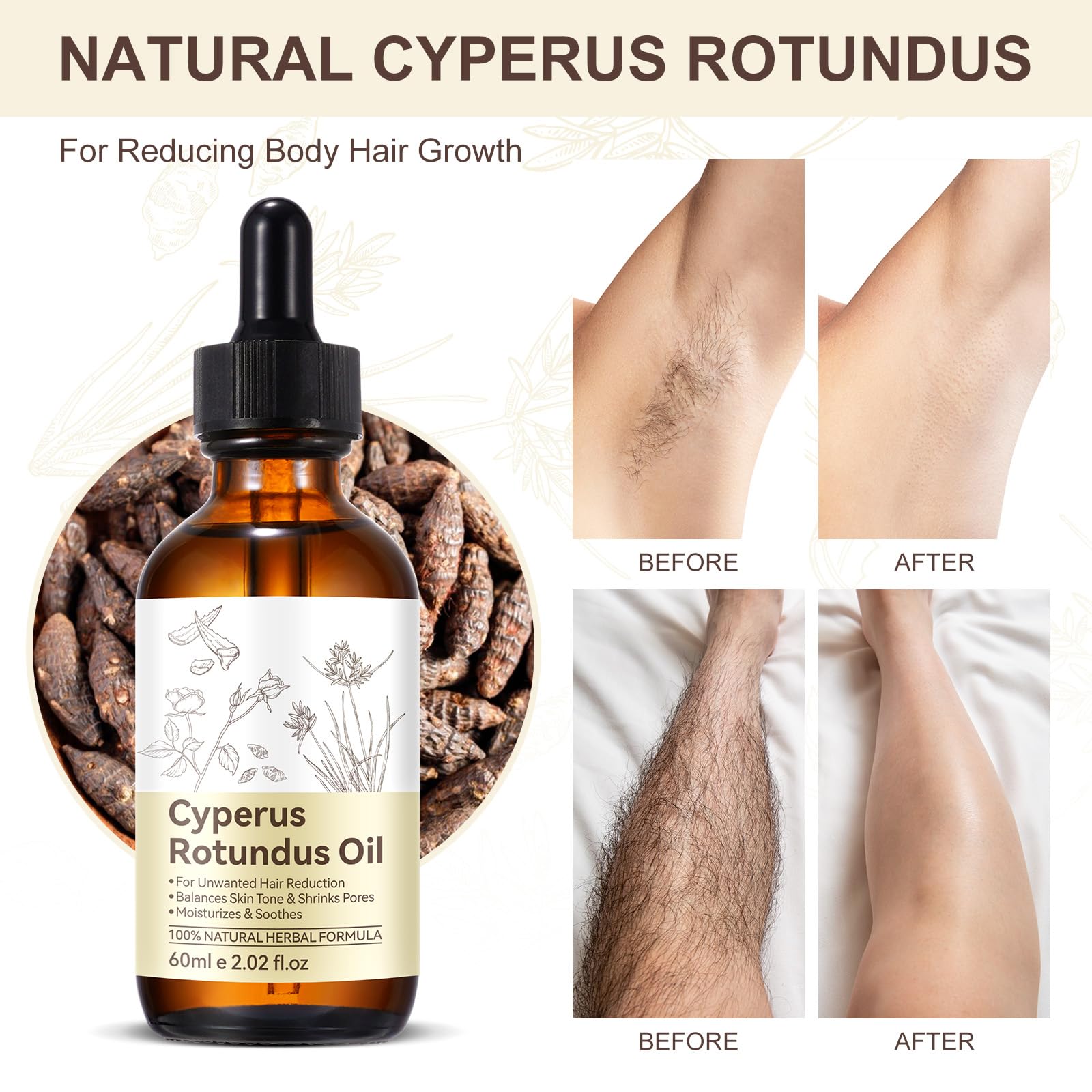 Premium Cyperus Rotundus Oil, 100% Pure & Natural Body Cyperus Rotundus Essential Oil, for Smooth Skin Anti-Hair Growth - Image 4
