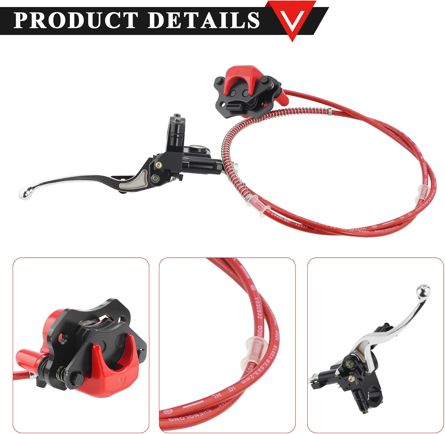 PRO BAT ATV Left Hydraulic Brake Kits with Hand Brake Master Cylinder Caliper Brake Pads Assembly for 50cc 70cc 90cc 110cc 125cc Kids Mini Quad Bike ATV Four Wheeler Red