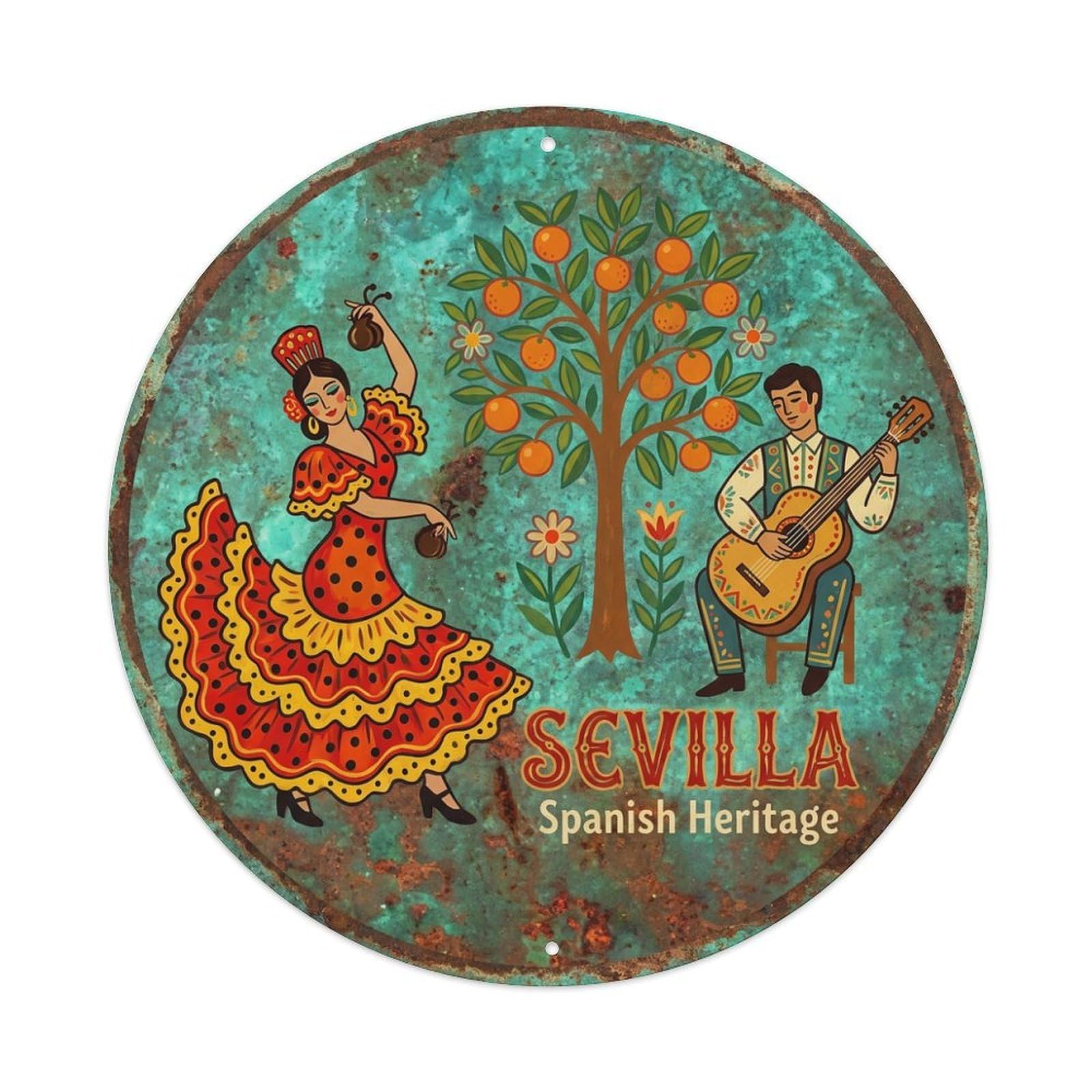 Vintage Travel Seville Spain Tradition Vintage Metal Tin Sign Plaque Wall Decor for Cafe, Club Bar, Office, Garden Metal Poster 8x8Inch