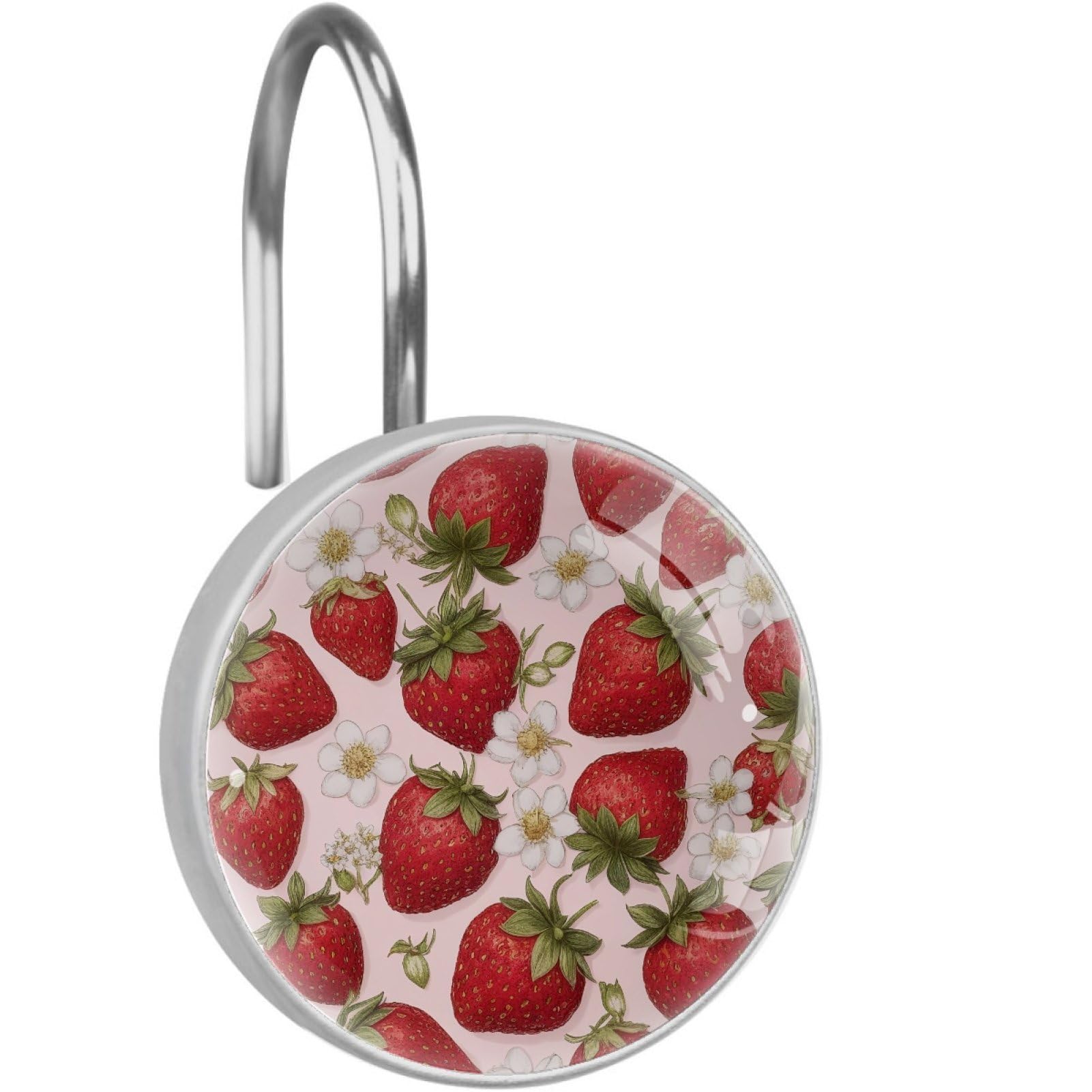 VAPOKF Decorative Shower Curtain Hooks, Strawberry Rustproof Stainless Steel Shower Curtain Rings for Bathroom, Shower Curtain Hangers for Shower Rod, 12 Pack