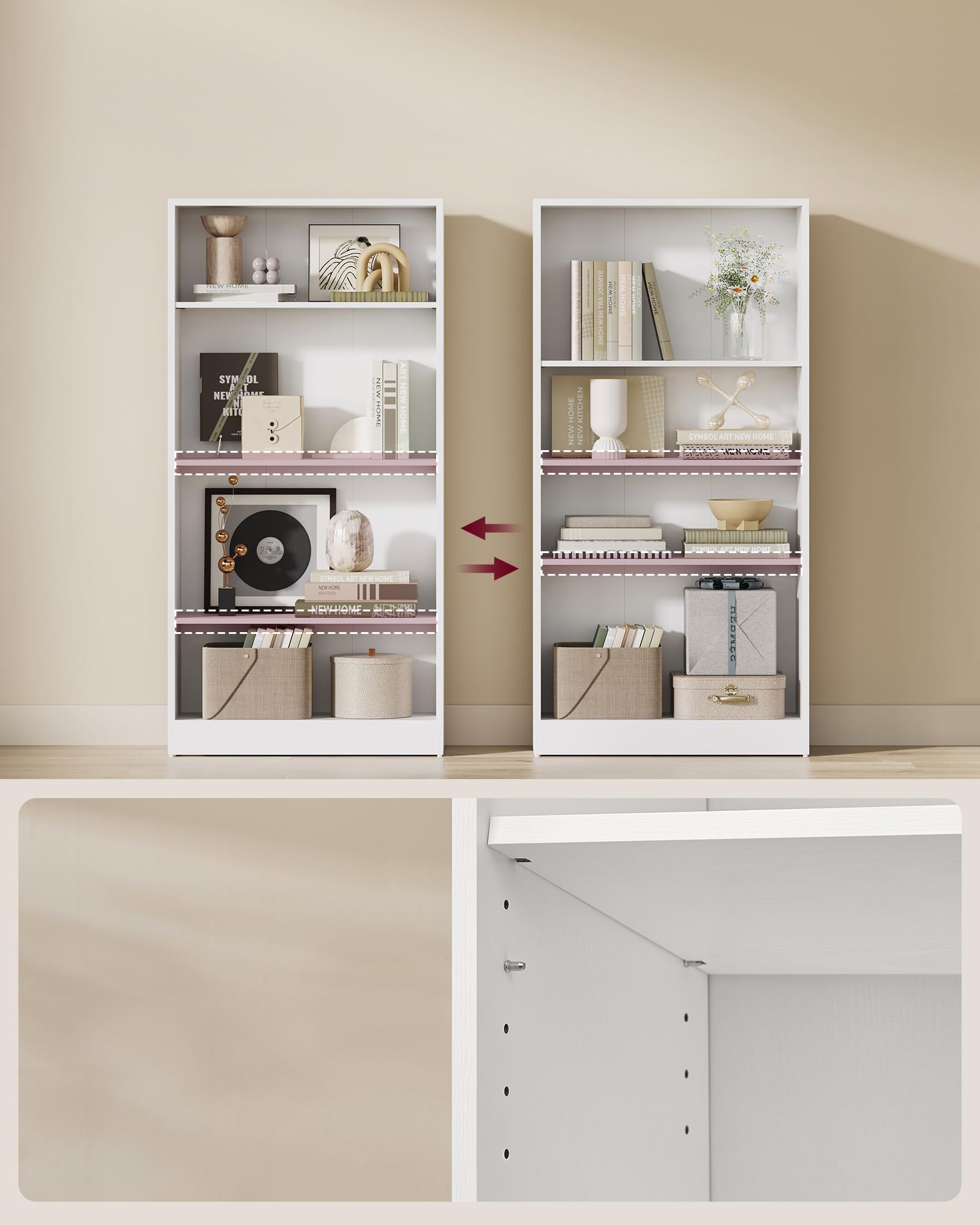 VASAGLE Bibliothèque, Étagère à 4 Niveaux, Meuble de Rangement, avec Étagères Réglables en Hauteur 60 x 24 x 121,5 cm, Blanc LBC107T - Maison