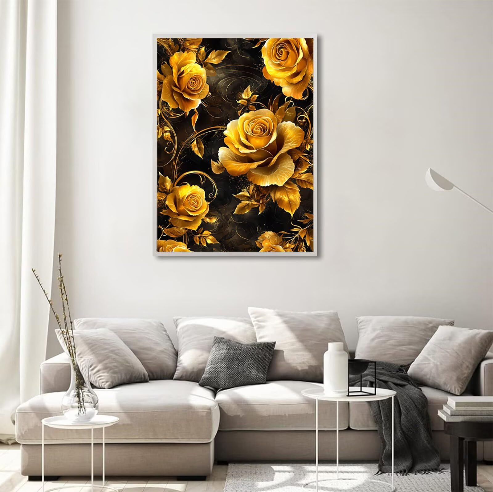 Model738 Rose Diamond Painting, kwiaty, prostokątne kamienie, 60 x 90 cm, pełne wiertło 5D, zestaw do majsterkowania, zestaw do majsterkowania, dla dorosłych, kreatywny zestaw do dekoracji pokoju, na