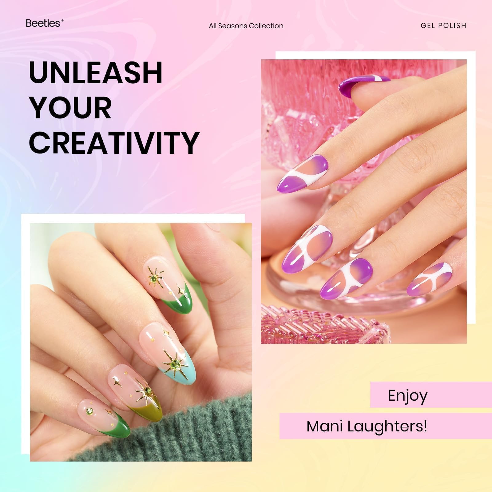 Beetles - Juego de 20 esmaltes de uñas de gel, blanco, negro, nude, con capa base, capa superior mate brillante, colores modernos, lámpara LED UV, regalos para mujeres, vibrantes y sutiles 4