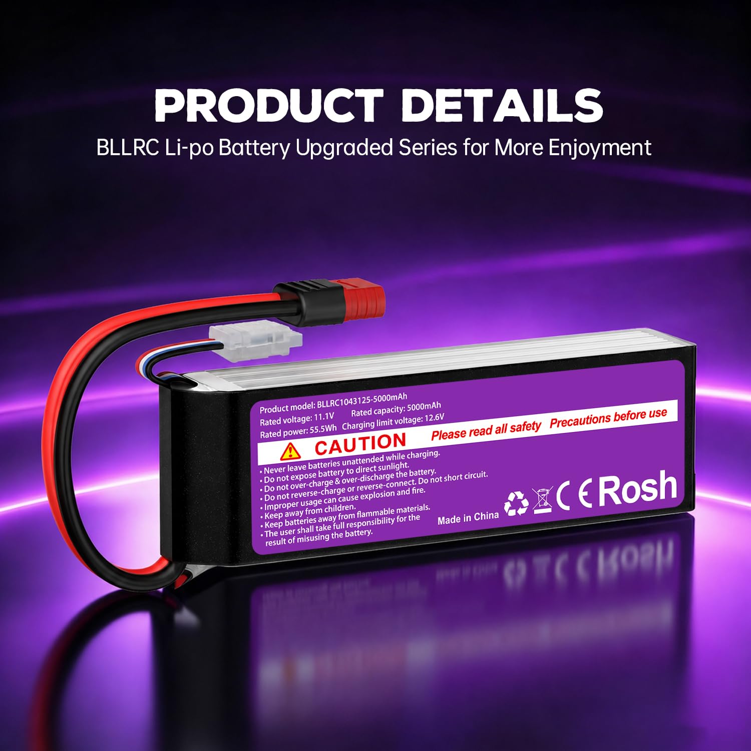 1PCS 11.1V 5000mah 3S 80C Lipo batería con Conector T para Coches RC, vehículos Todoterreno, cuatrocópteros y Drones