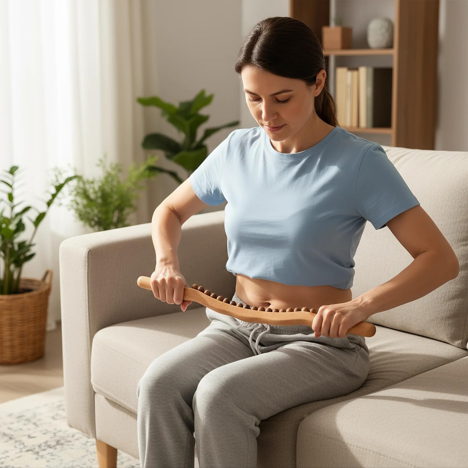 Guasha Wood Stick Massage Tool - Wooden Massager with 31 Beads for Body Sculpting, Fascia Release & Lymphatic Drainage