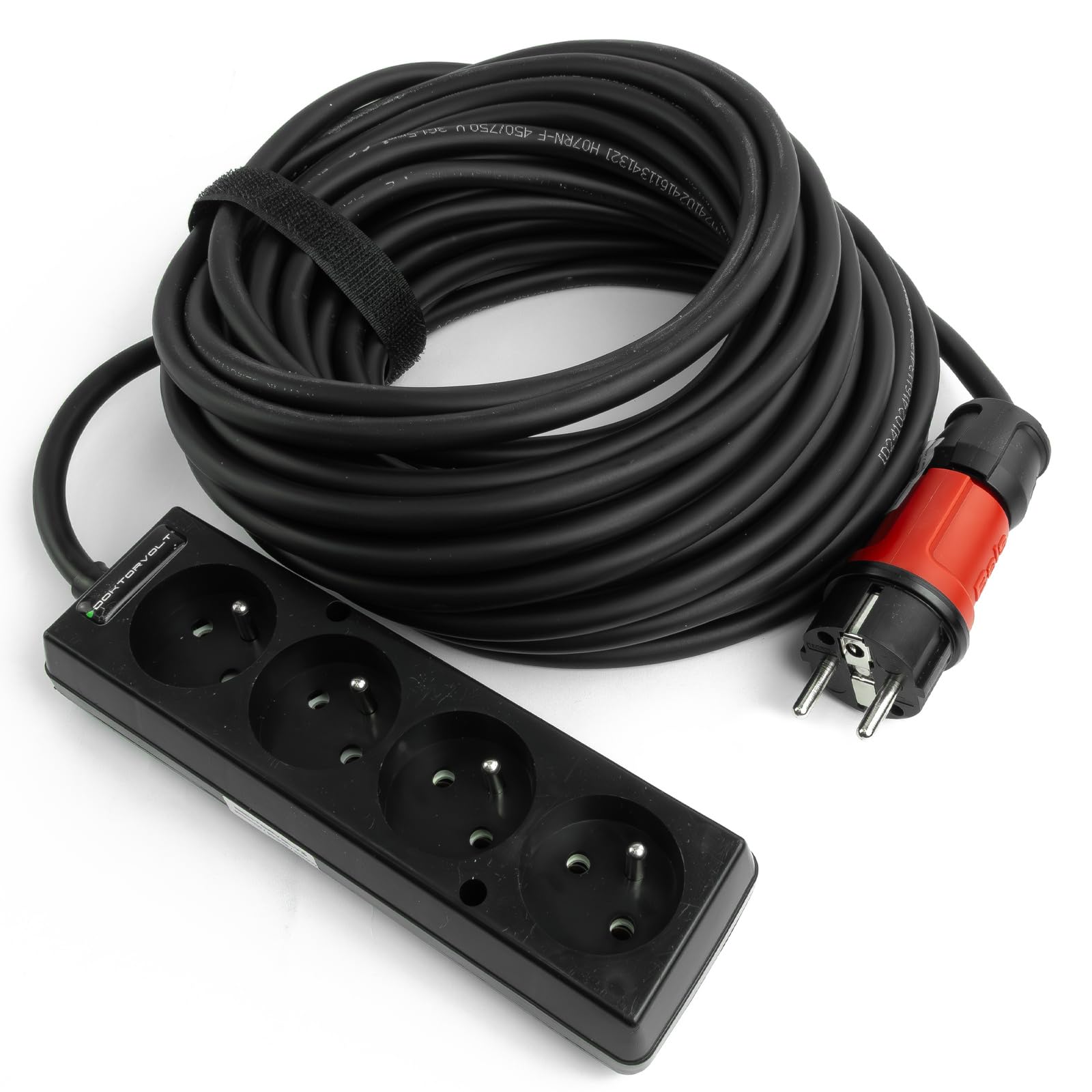 Doktorvolt Rallonge électrique - 4 prises - 15 m - Multiprise 3 x 1,5 mm² - Résistant à l'huile et aux intempéries - Noir