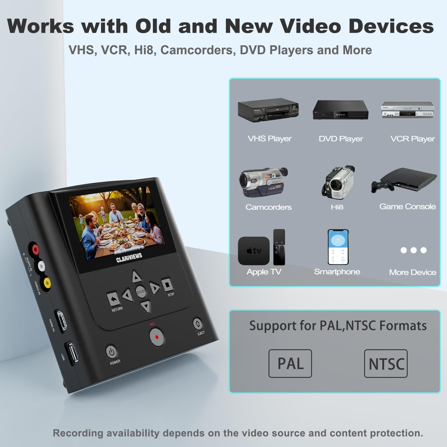 VHS to DVD Recorder, DVD Recorder with HDMI & AV Input, Convert VHS, VCR, Hi8 and Camcorder to DVD, USB, SD or HDD, No PC Needed, 4.3" LCD Preview, Phone Video/Photo to DVD/USB/SD/HDD App Copy