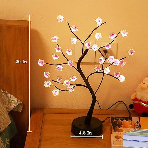 Miniatura 4 de OURBAOFU 36 luces LED de cerezo en flor de cerezo, árbol de hadas brillantes, funciona con pilas, funciona con USB, lámpara de árbol de mesa para