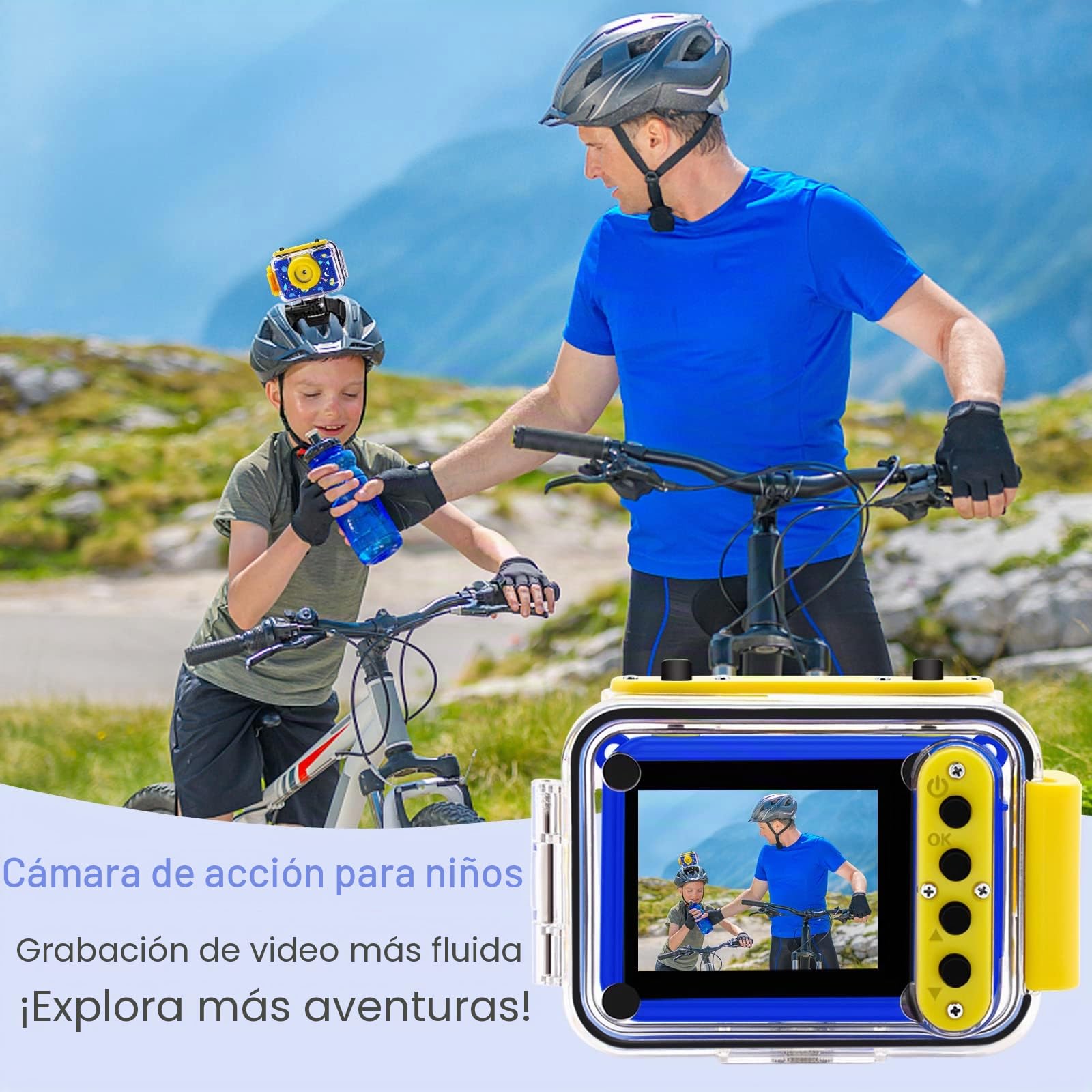 GKTZ Cámara de Fotos Infantil Impermeable, cámara de vídeo de acción submarina Infantil, Regalo de Cumpleaños para Niños y Niñas de 3 4 5 6 7 8 9 10 11 12 Años (Azul Militar)