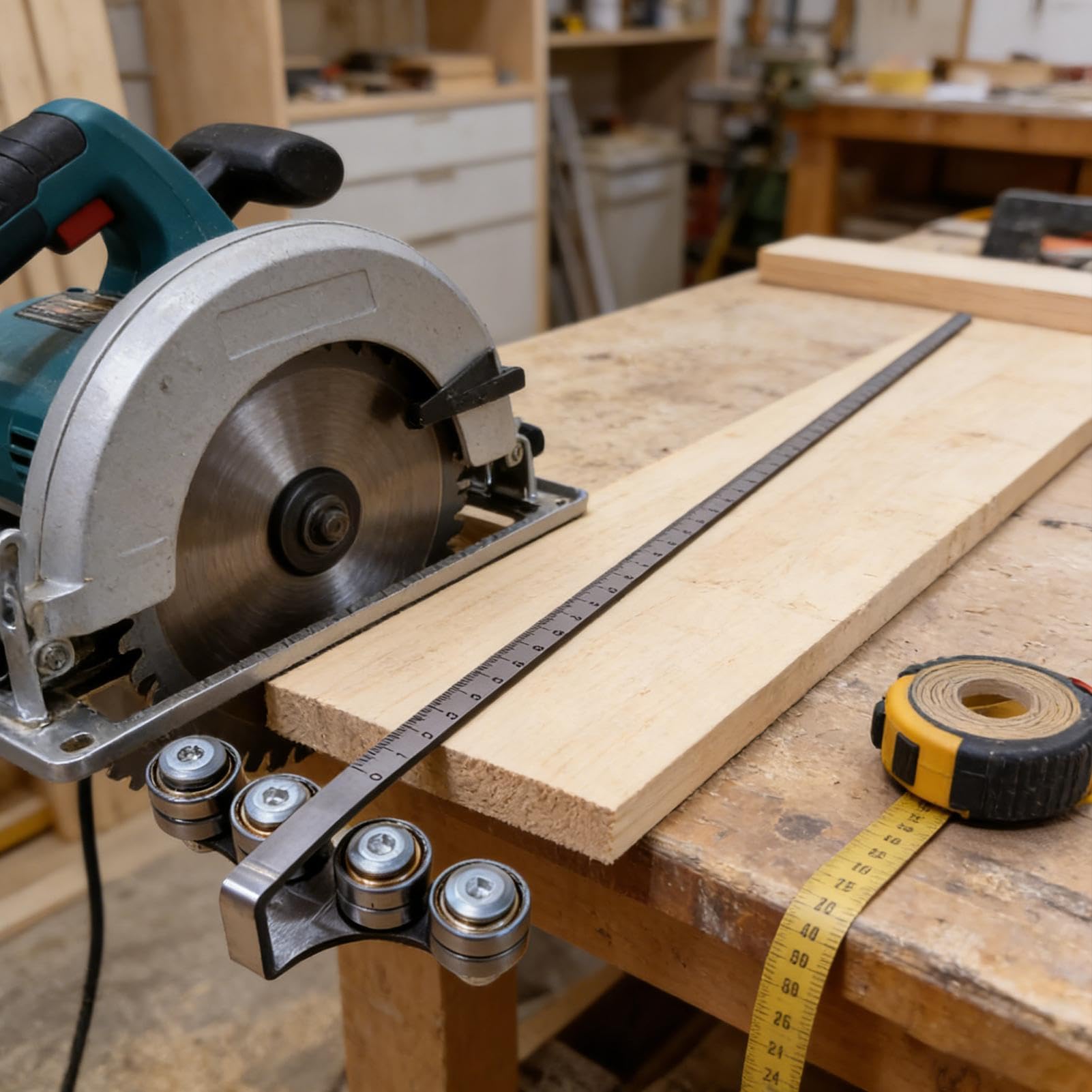 Guía de sierra circular – Herramienta de seguimiento de bordes de precisión, riel rígido de acero inoxidable, posicionamiento de bloqueo de calibración, accesorio de fabricación de muebles de taller |