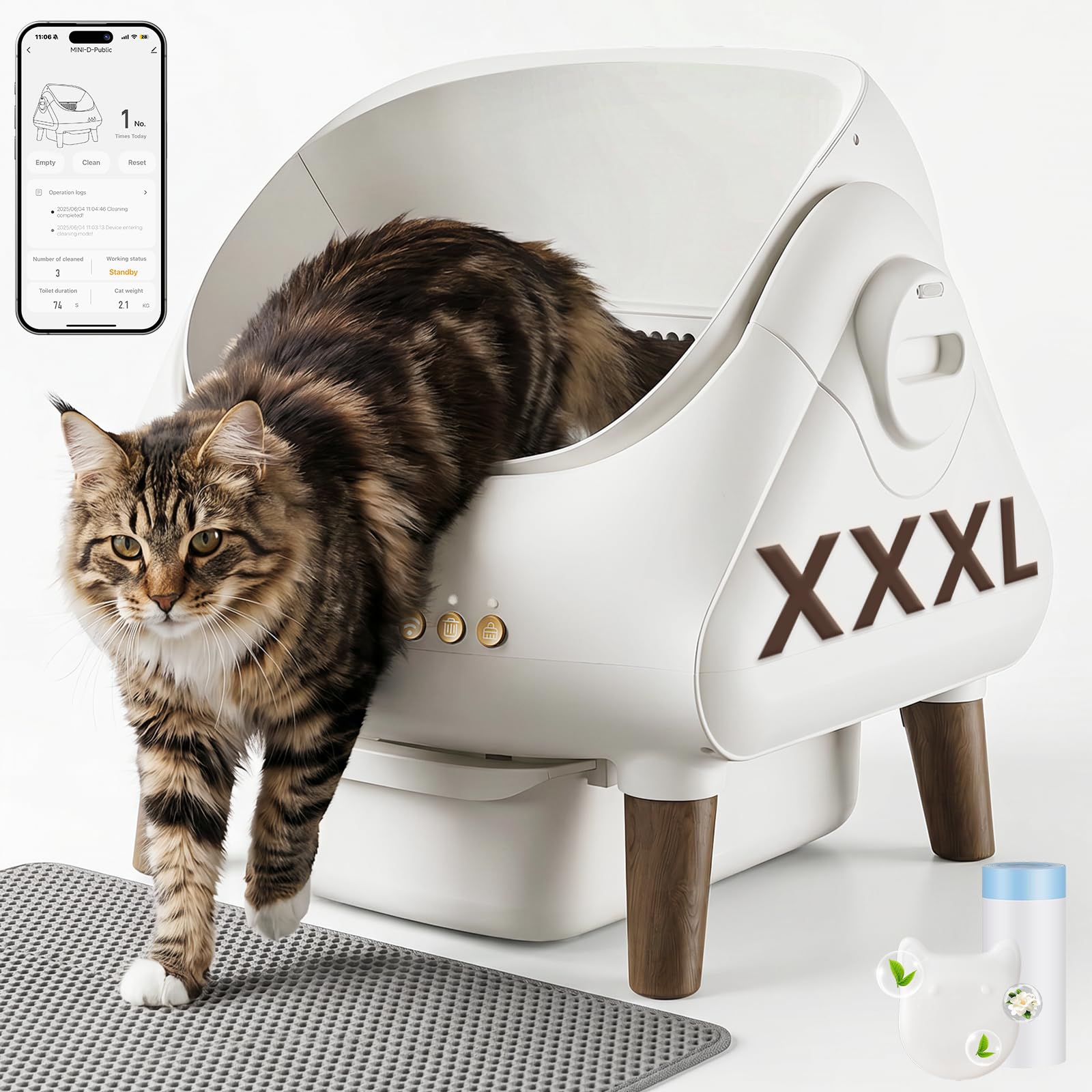 Devoko katzenklo selbstreinigend, 90L selbstreinigende katzentoilette mit niedrigem Einstieg/großem Raum/Geruchsentferner, APP-gesteuerte katzenklo mit Sicherheitssensor inklusive Katzenmatte.