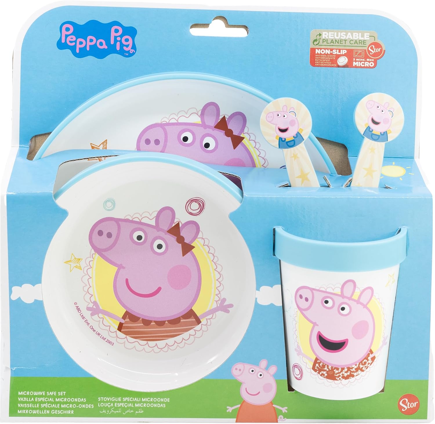 STOR Children's Tableware Set Peppa Pig with Non-Slip Base, Plate, Bowl, 260ml Tumbler and Cutlery, Microwave Safe, BPA Free