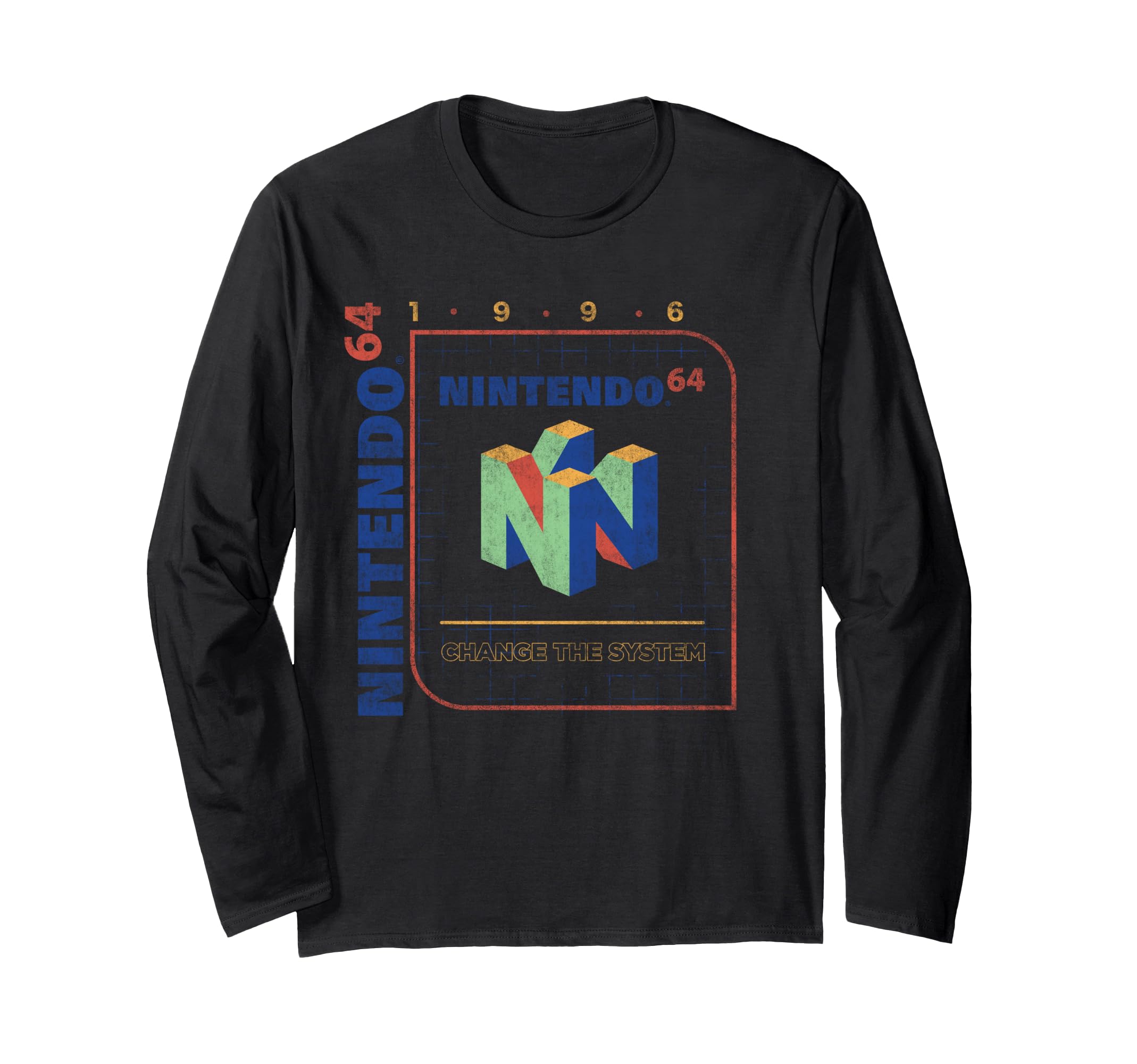 Nintendo 64 Change The System 1996 Vintage Retro Cube Logo Long Sleeve T-Shirt
