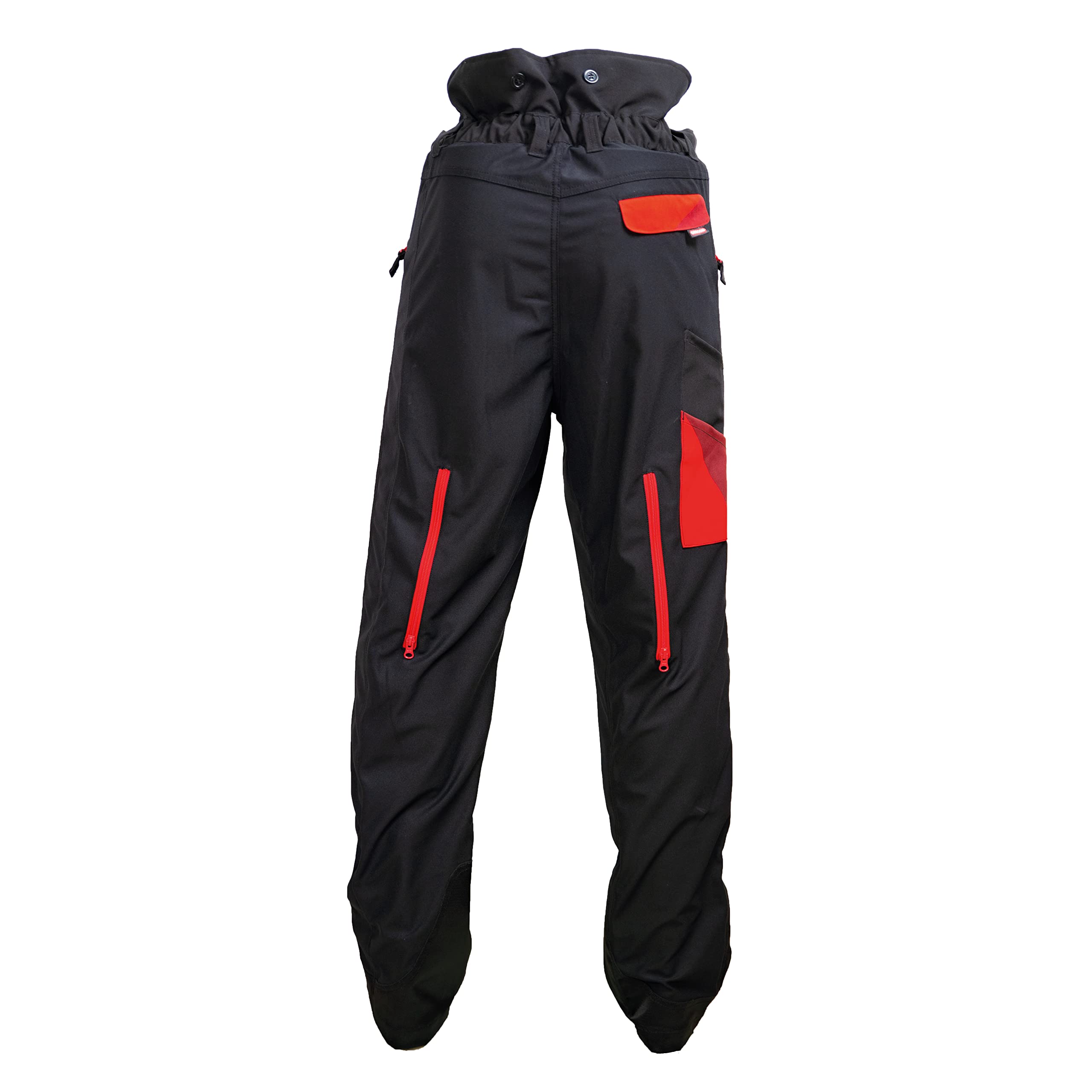 Oregon Waipoua - Pantalones de Seguridad para Motosierra, Tipo A, Clase 1, Ajustable, Ligero, Transpirable, Ropa Reforzada, Alta Visibilidad, Rojo/Amarillo/Negro
