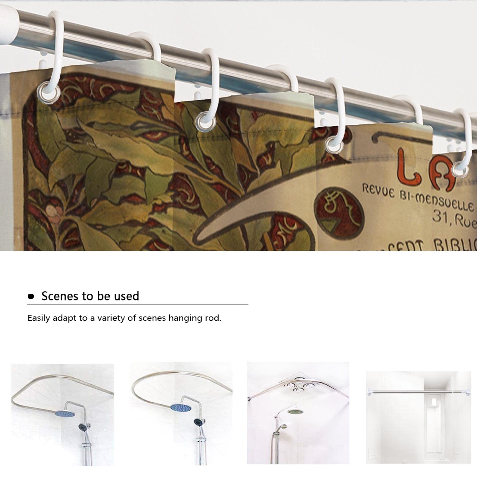 Rideau de Douche de Style Baroque Zodiac célèbre Peinture Impression Rideau de Salle de Bain pour baignoires Cabine de Douche avec Crochets en Forme de C étanche W180xL200(cm)