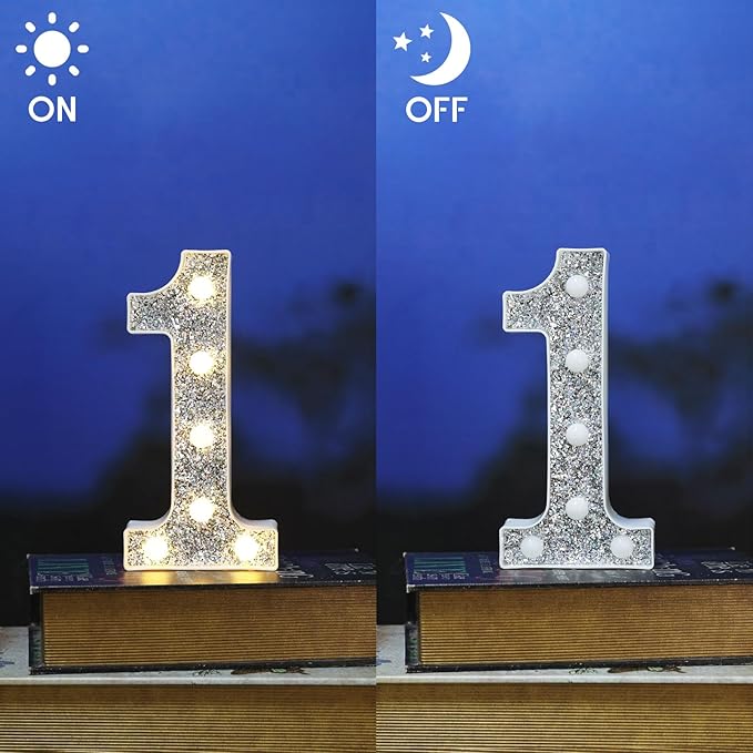 NWLIGHT Light Up Letters, Marquee Light Letters for Table Decorations, Glitter Light Up Signs for Prom, Events, or Engagement Party Decor, Featuring Alphabet & Number Lighted Letters, Number 1 photo 3