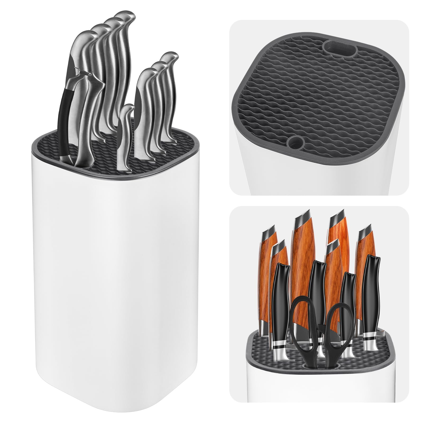Coltelli da Cucina, Porta Coltelli Senza Coltello con Design di Drenaggio, Ceppo Portacoltelli Bianco con Lamelle Flessibili, Universale Moderno Portacoltelli per Tutti da Cucina