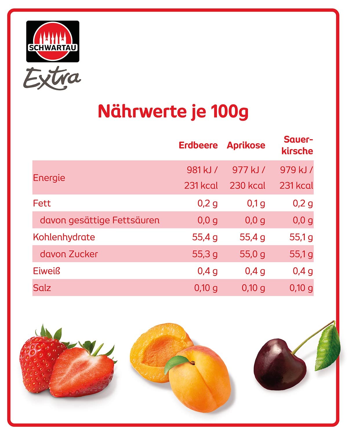 Schwartau Extra Portionen Mix-Box, Konfitüre Portionsschalen (50 x Erdbeere, 25 x Aprikose, 25 x Sauerkirsche), Großpackung, 100 x 25g