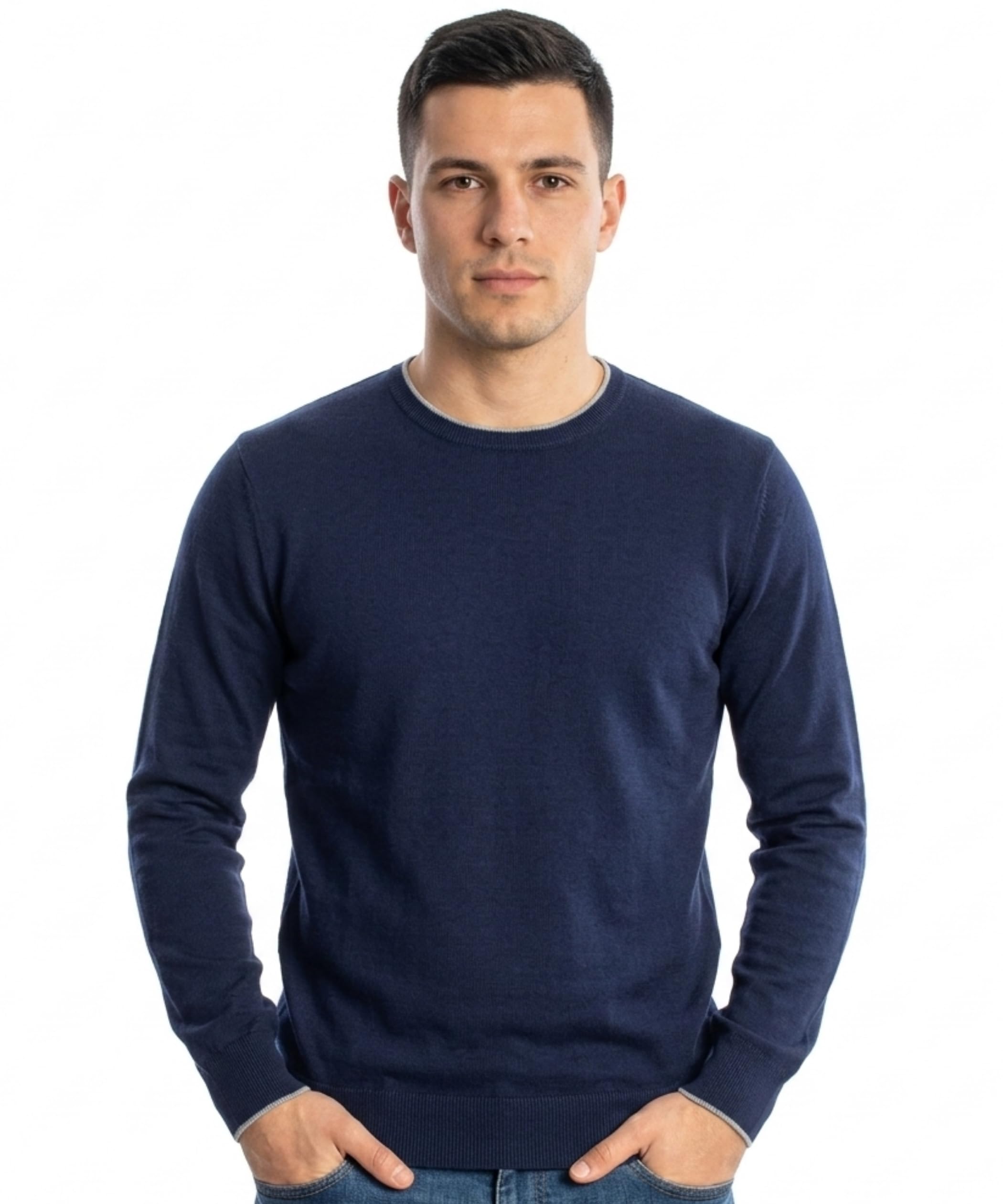 Maglione Cotone Uomo Manica Lunga – Girocollo Classico | 100% Cotone con Profilo, Morbido e Traspirante, Stile Versatile ed Elegante – Made in Italy – Idea Regalo con Scatola Inclusa