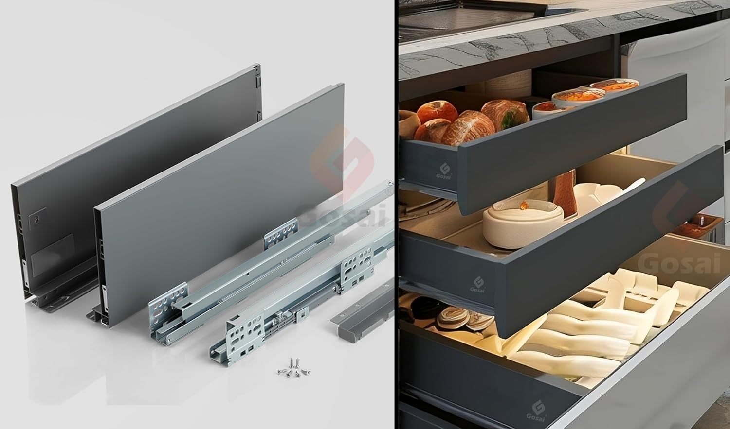 GOSAI Tandem Kitchen Drawer | Modular Kitchen Drawer | Soft Close Drawer System for Kitchen| Office | Innotech Soft Close Metal Drawer Load Upto 45 kg Capacity (Gray, 89 X 500 mm) GOSAI Tandem Kitchen Drawer | Modular Kitchen Drawer | Soft Close Drawer System for Kitchen| Office | Innotech Soft Close Metal Drawer Load Upto 45 kg Capacity (Gray, 89 X 500 mm)