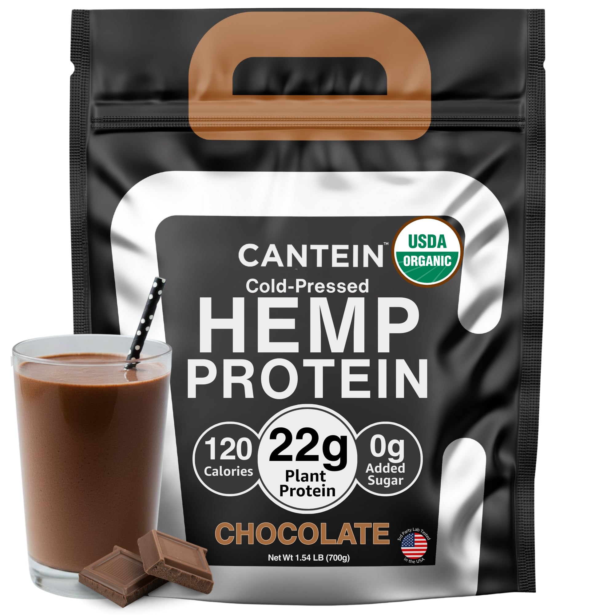 Organic Hemp Protein Powder, Plant Based and Vegan Protein Shake, Lactose and Dairy Free, Gluten Free, Clean and Natural- Chocolate (20 Servings)
