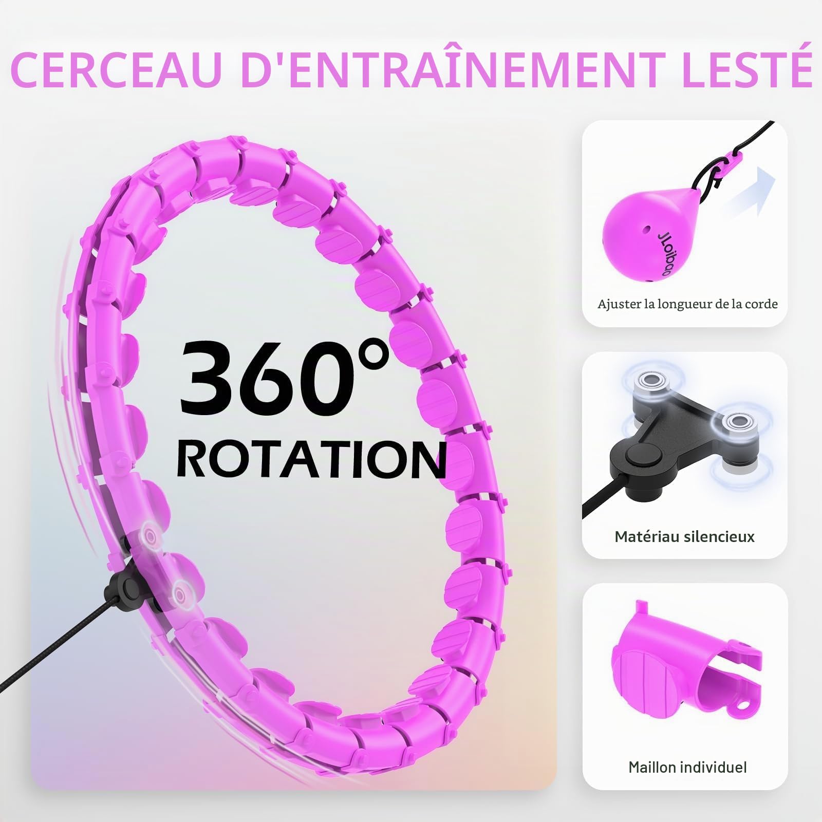 Cerceau Hula Hoop Lesté JLoibao Avec Boule De Poids - 24 Maillons Ajustables, Fitness Intelligent Pour Femme Et Débutant