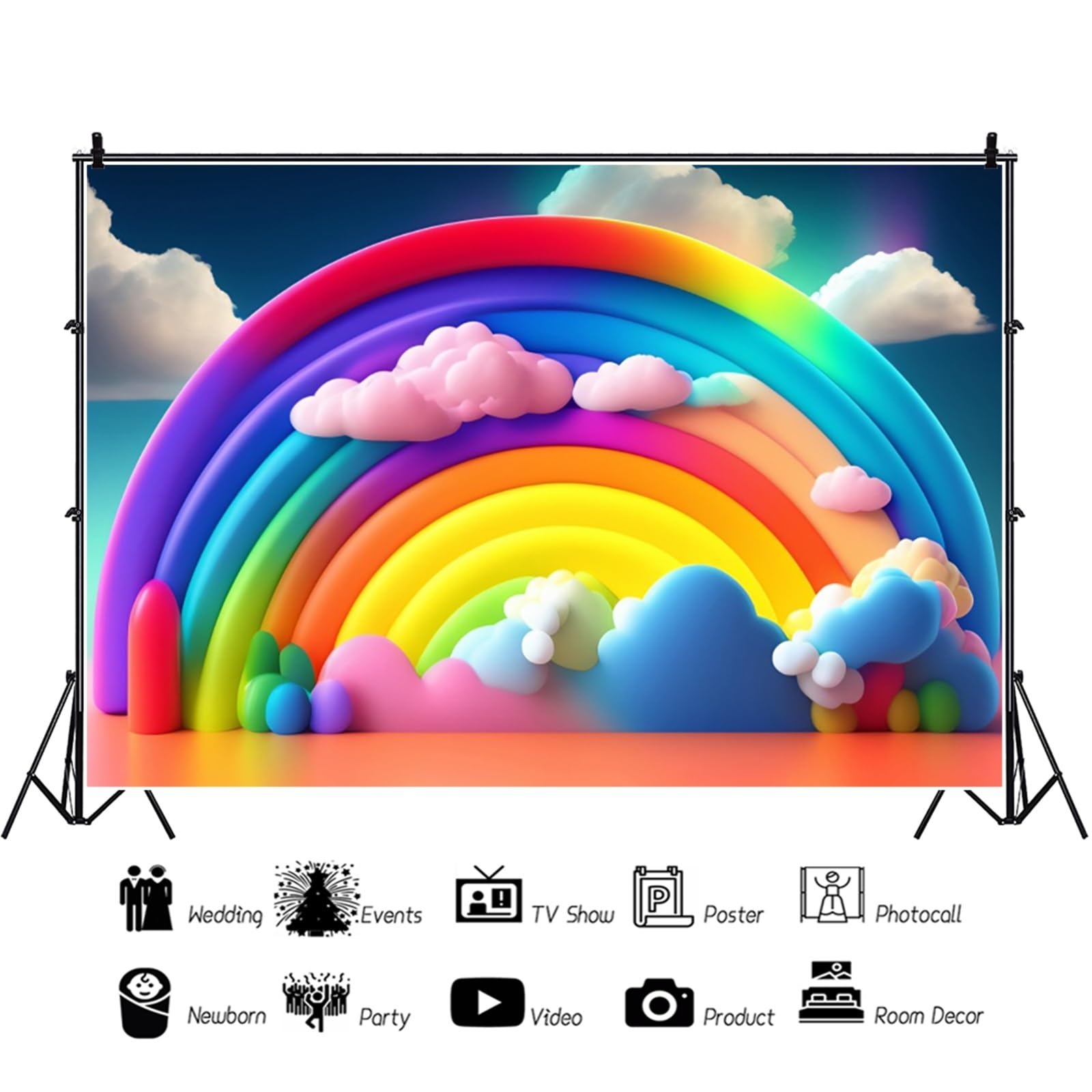 YongFoto 3x2m Bambini Sfondo Arcobaleno colorato Nuvole Cielo Blu Sfondo di fotografia per bambini Festa di compleanno New Born Cake Table Baby Shower Photo Booth Studio oggetti di scena