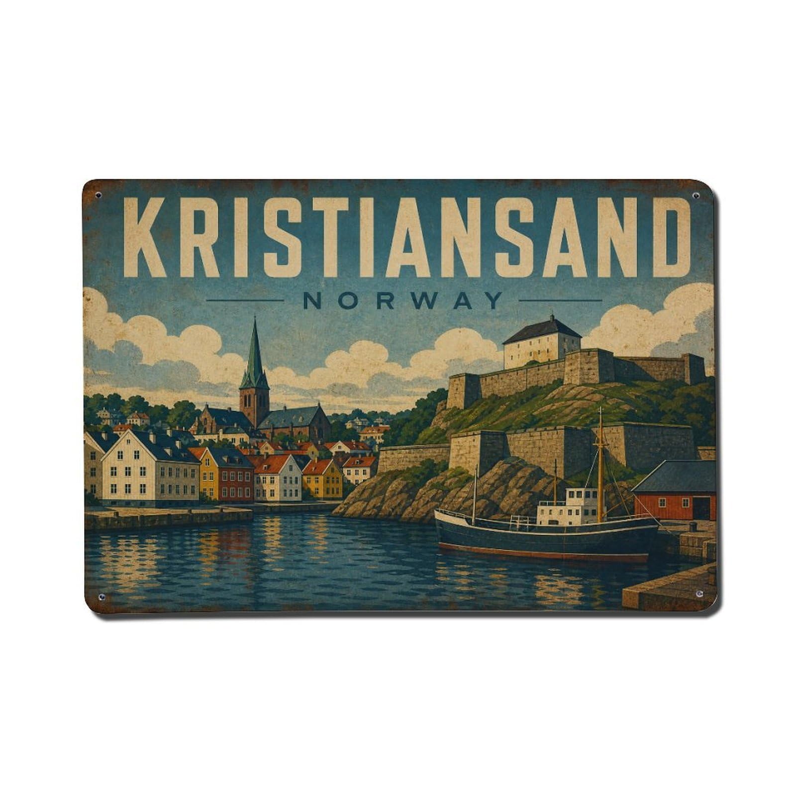 Metal Tin Sign Retro Travel Norway Kristiansand