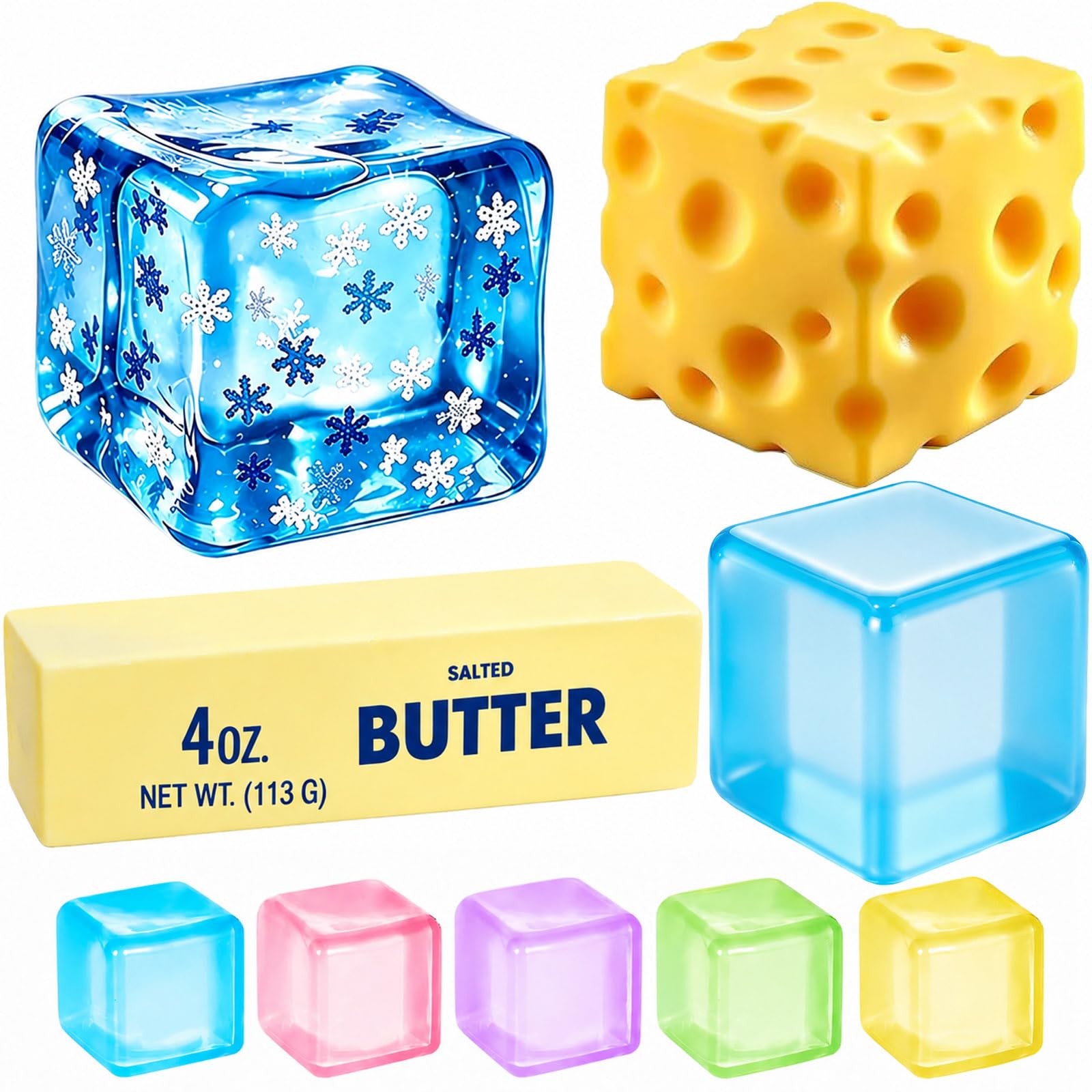 9 PCS Squishy Cubes Set, Ice Cube Squishys Fidget Toys for Adult