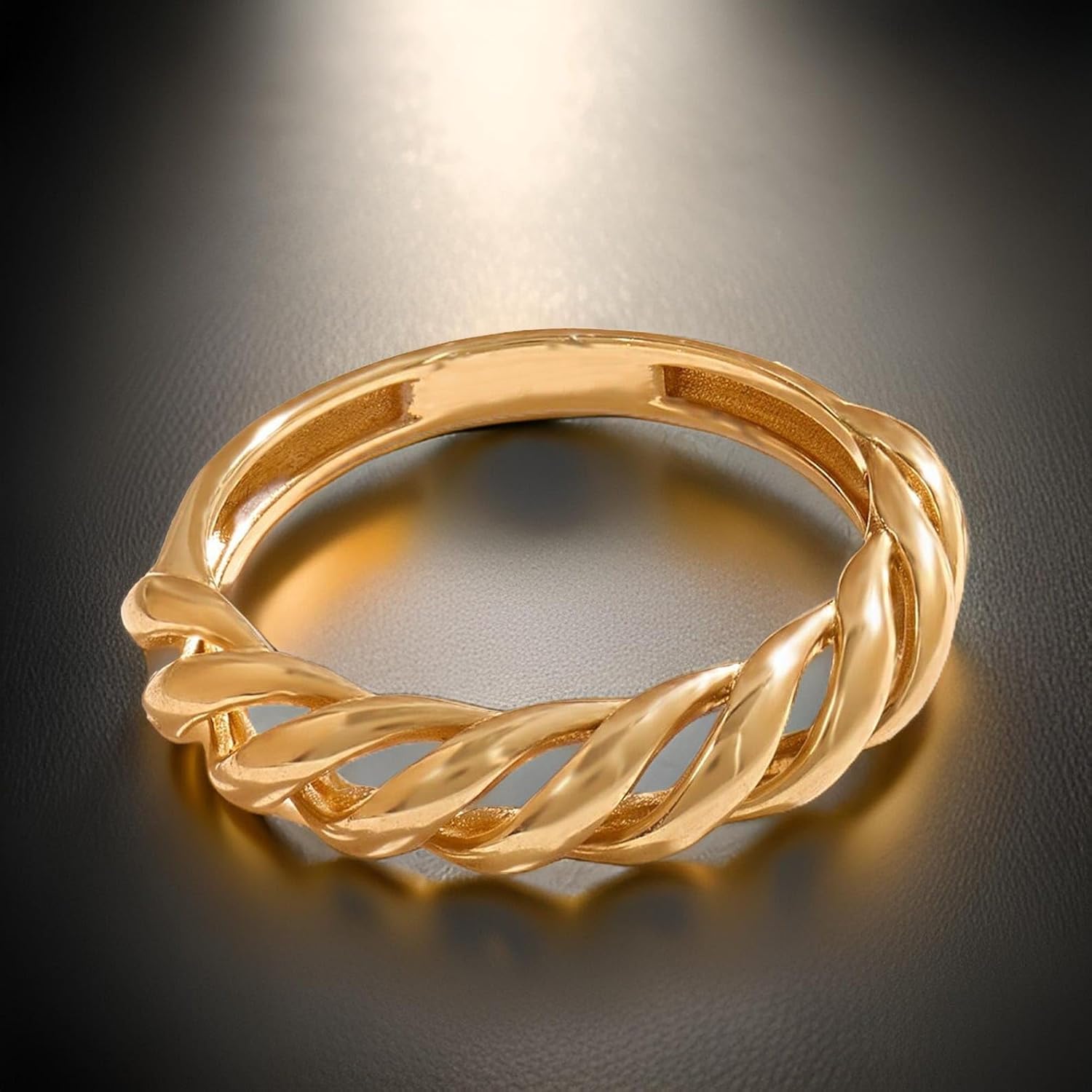 Sterling Silver Twisted Croissant Ring, Solid Rope Dome Band, Minimalist Statement Ring,
