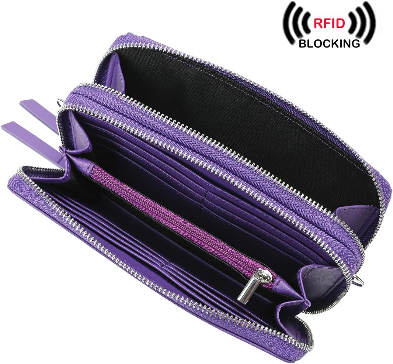 Lanyani RFID Crossbody Wallet Wristlet Purse with Phone Pocket For Women Vegan Leather - Image 2