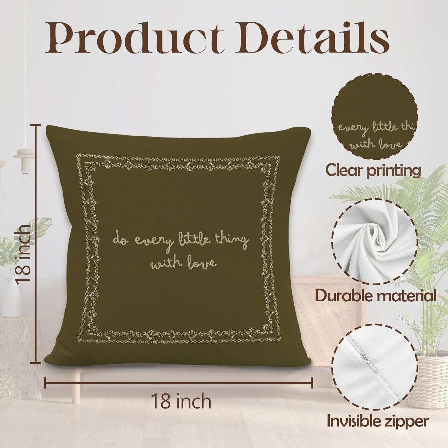 Motivational Throw Pillow Covers, Inspirational Gifts for Women, Do Every Little Things with Love Decorative Pillowcases Cushion Cases for Home Bedroom Living Room Decor, 18x18 Pillow Covers - Image 7
