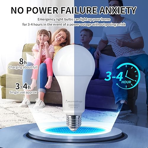 Miniatura 5 de Bombillas recargables con certificación UL, funciona con pilas, bombilla de emergencia de 2000 mAh, corte de energía, campamento, lectura,