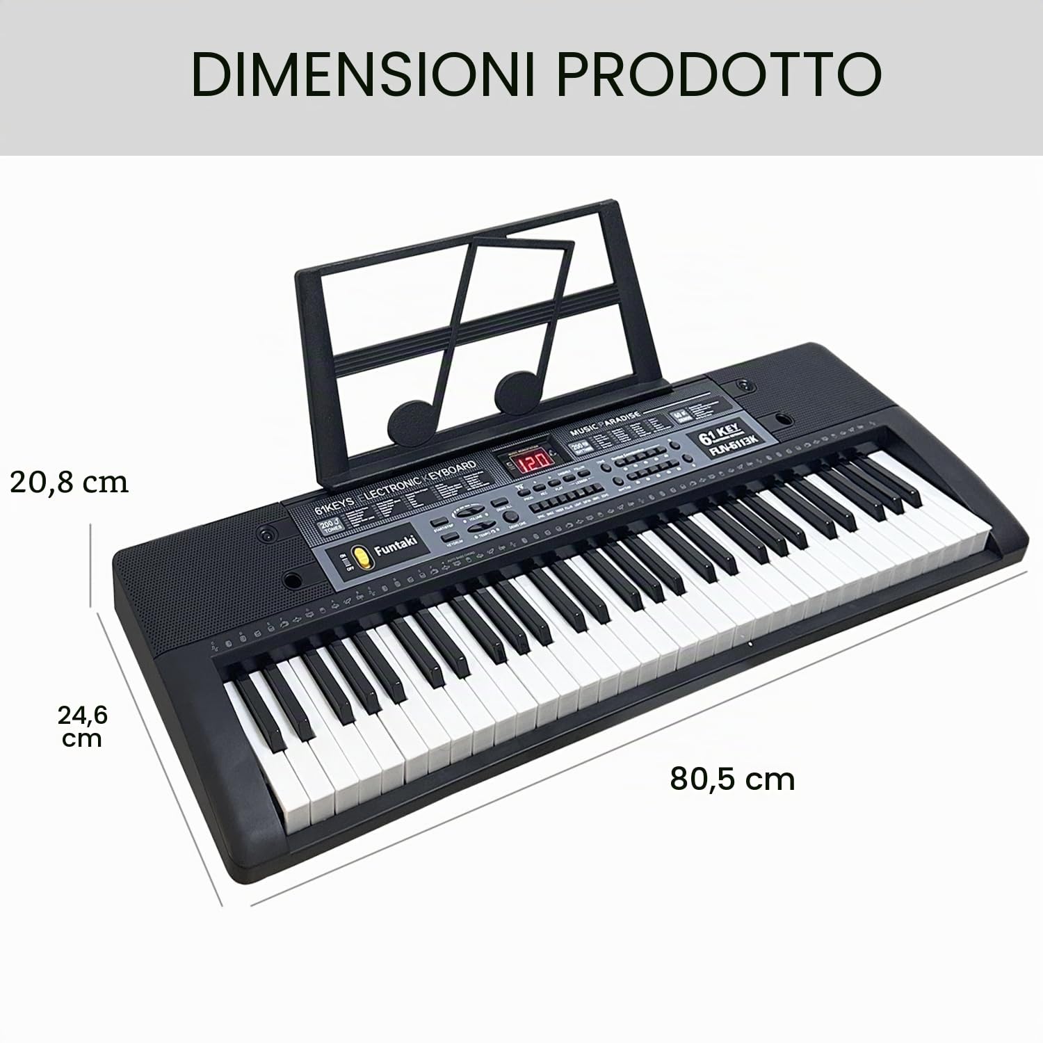 Pianoforte digitale portatile a 61 tasti, pianoforte elettronico con tasti illuminati e supporto musicale, mini tastiera per bambini e adulti, tastiera digitale Nero