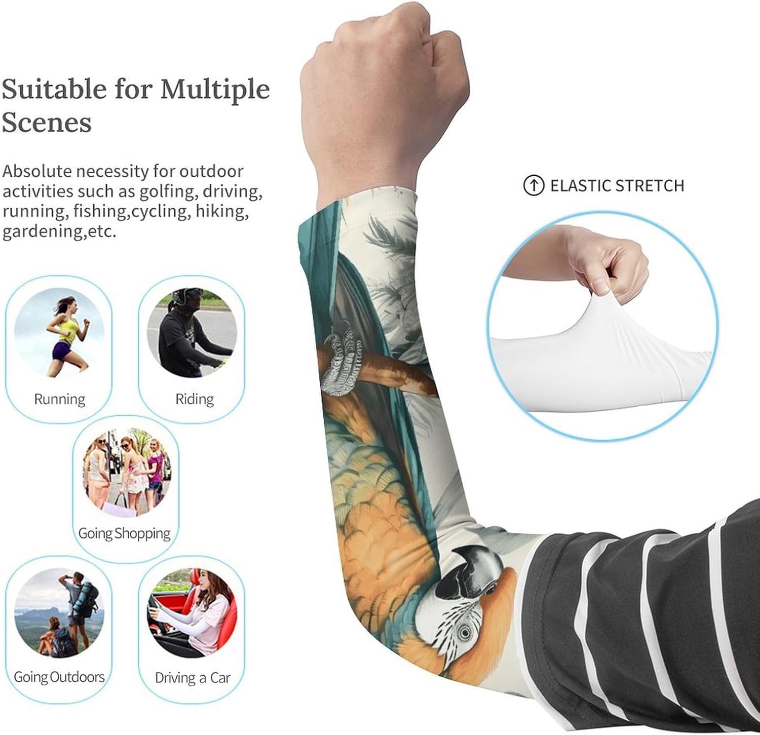 UV Sun Protection Cooling Arm Sleeves XX-Large (xx_l), Compression, Soft | Birds in The Jungle Arm Covers for Sport, Breathable, Tattoo Cover Up, Portable Arm Brace for Women Men