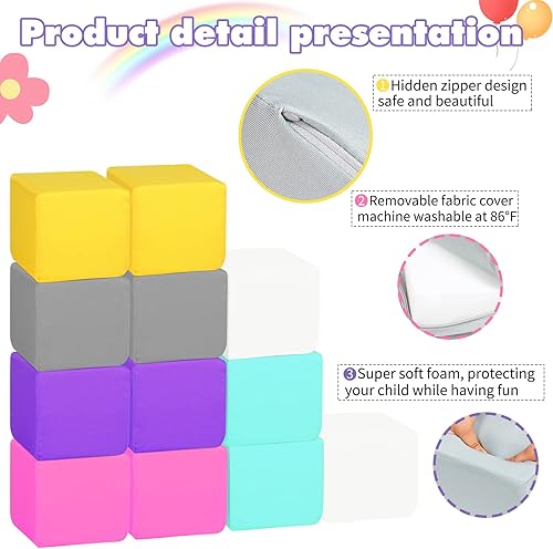 Miniatura 4 de Bloques de espuma para niños pequeños, bloques de construcción suaves para niños pequeños, bloques apilables coloridos para niños, 12 piezas