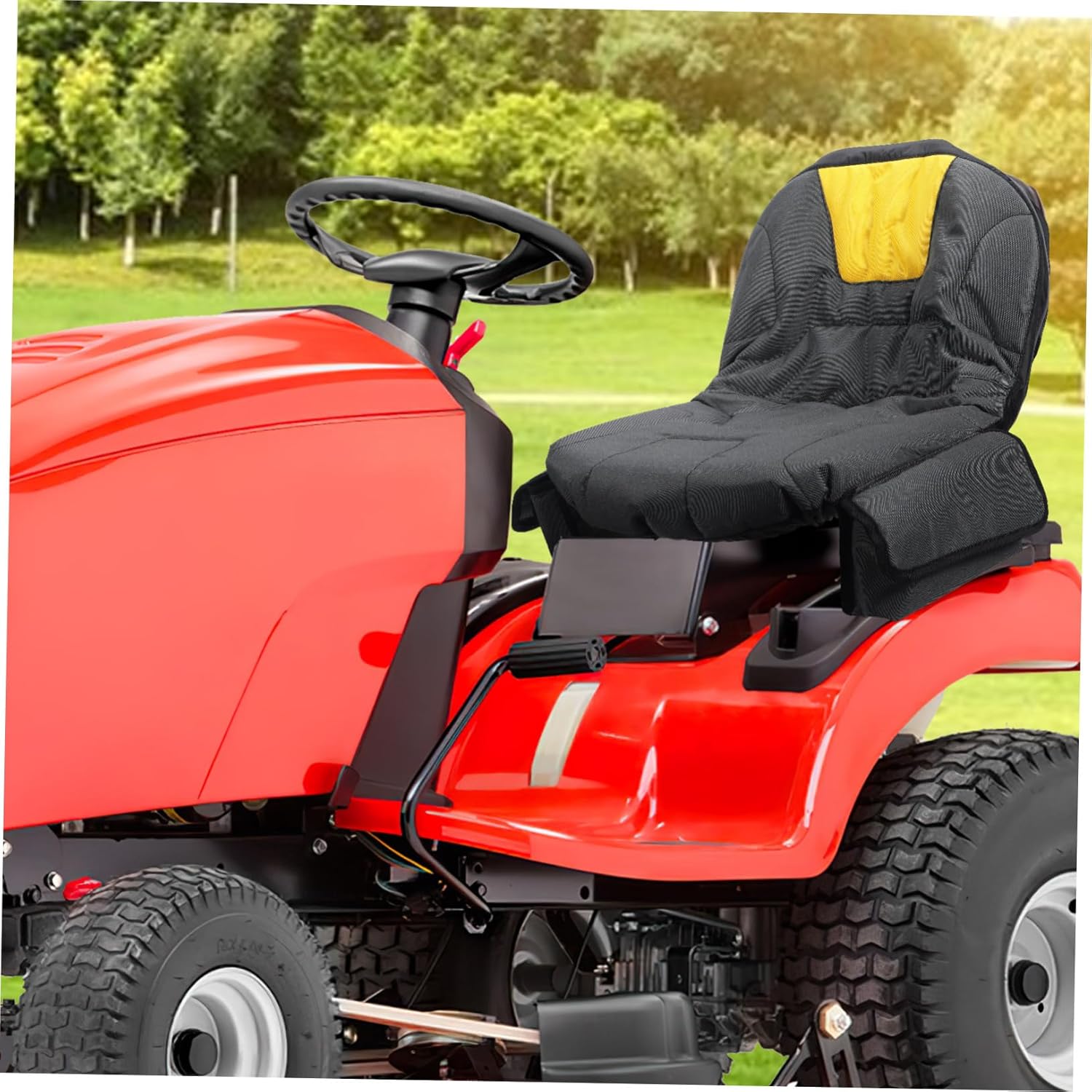 SUPVOX Tractor Seat Cover with Side Storage Waterproof Lawn Mower Seat Protector Heavy Duty Oxford Fabric Fits Most Riding Mowers UV Resistant Easy to Install