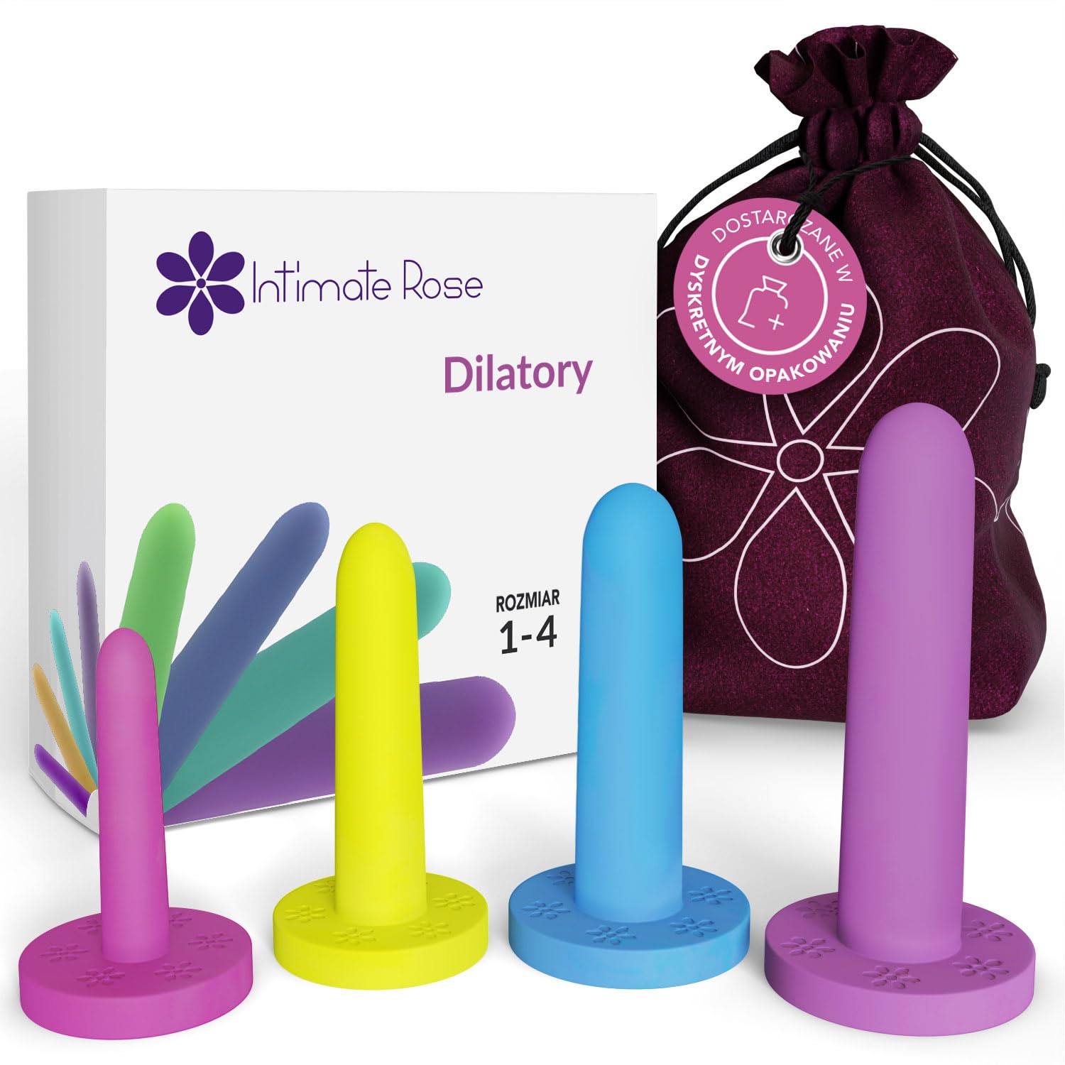 Intimate Rose Dilatory Silikonowe Rozmiar 1–4 – Medyczny Zestaw Dilatorów dla Kobiet | Do Terapii Dna Miednicy i Waginizmu, 4 szt.
