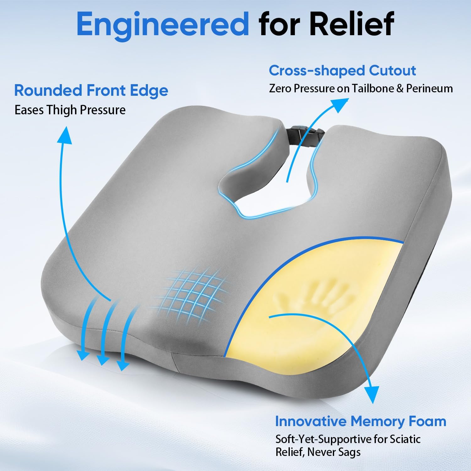 Donut Pillow Wheelchair Cushions, Plush Yet Supportive Memory Foam with Cross-shaped Cutout for Ulcer, Hemorrhoid, Tailbone, Hemorrhoid & Sciatica Pain Relief, Also Ideal for Office & Dining Chair