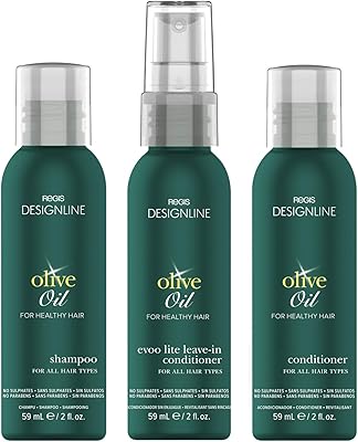 Olive Oil Shampoo and Conditioner Travel Set, Trio Kit - Regis DESIGNLINE - Convenient Mini Size, Restores Dry and Damaged Hair without Build-Up and Protects Against Damage, Dryness, and Color Fading